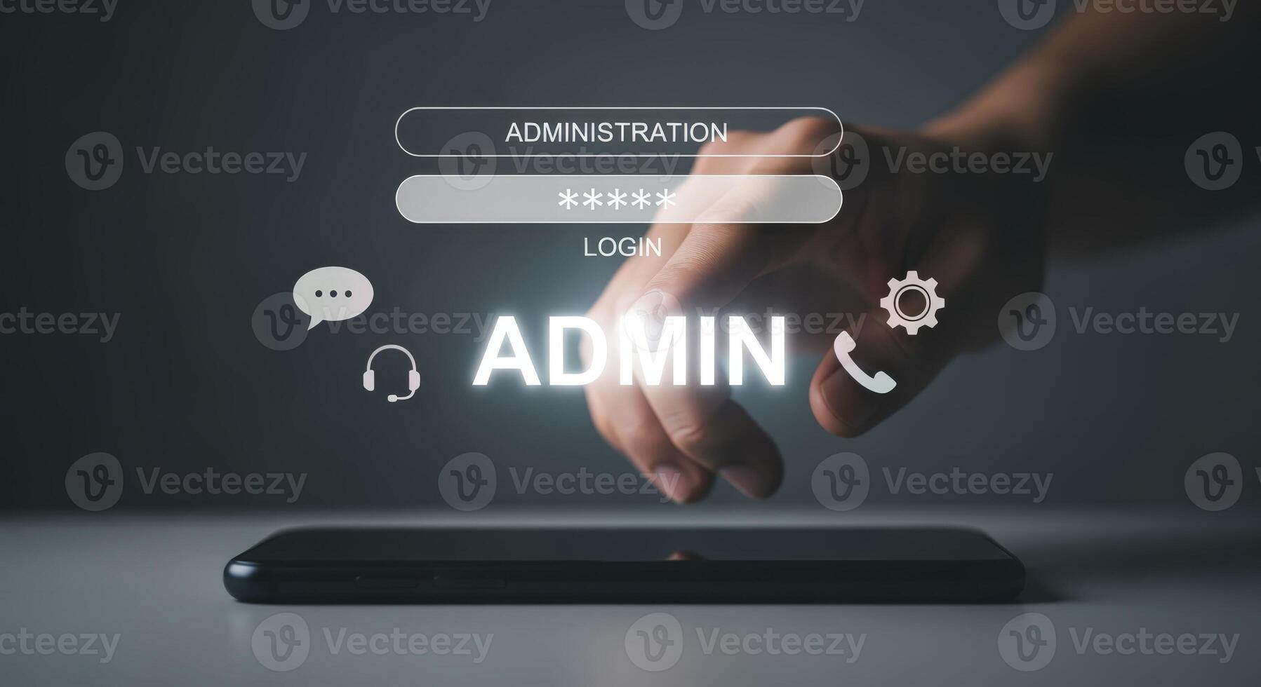 Admin Login on Smartphone with Hand Touching Screen for Administration and Settings Access photo