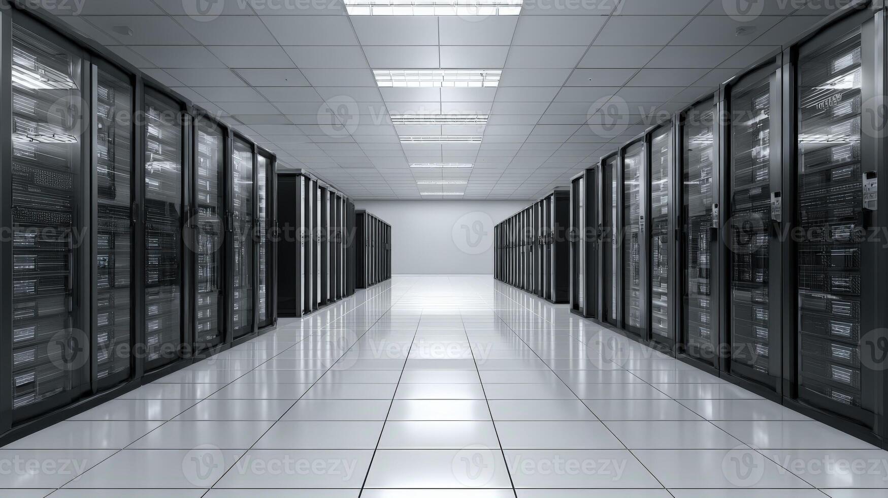 Data Center Interior with Rows of Server Racks, High Tech IT Infrastructure Environment photo