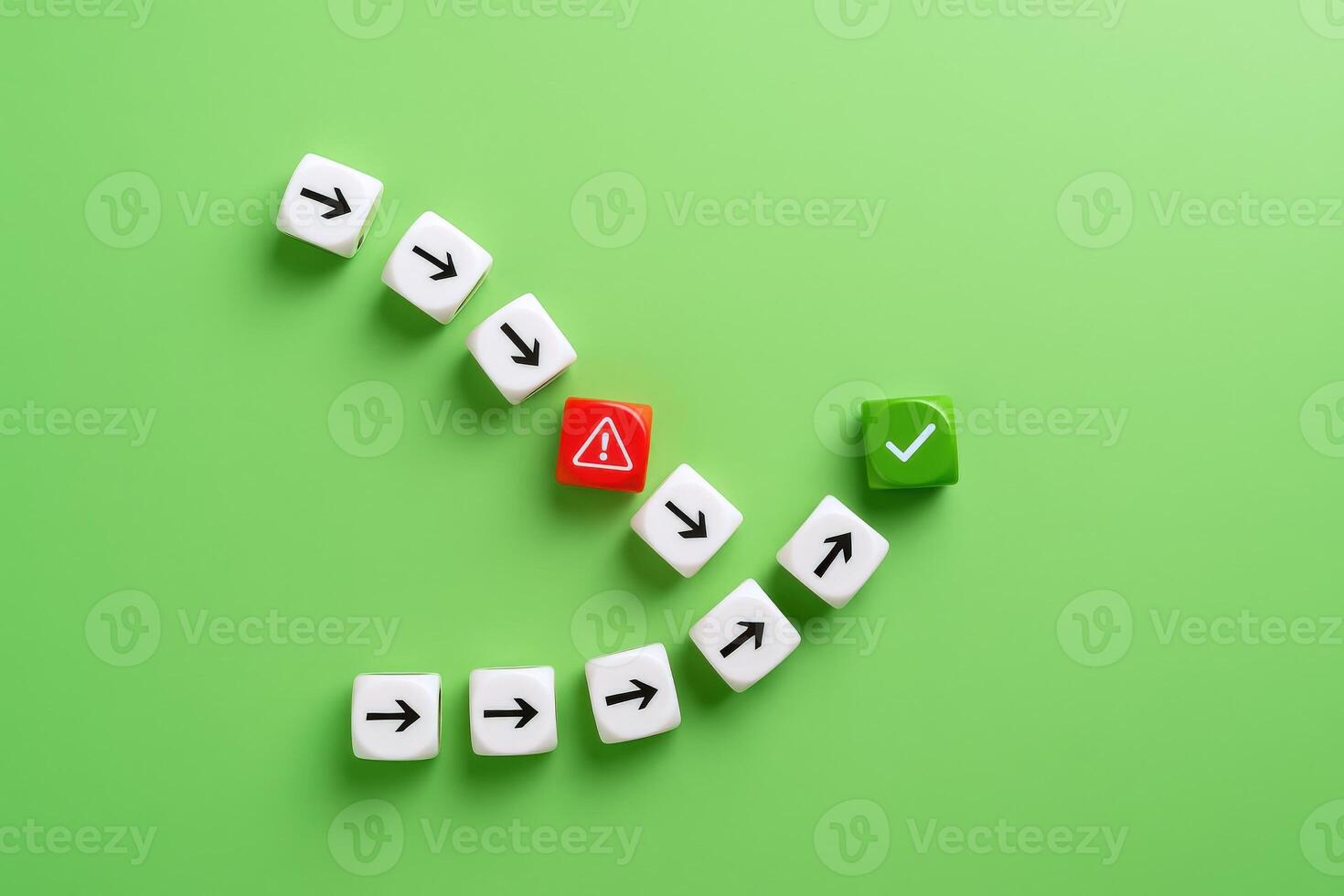 Workflow Process Direction with Dice Problem Solving, Approval, and Strategic Decision-Making on Green Background photo