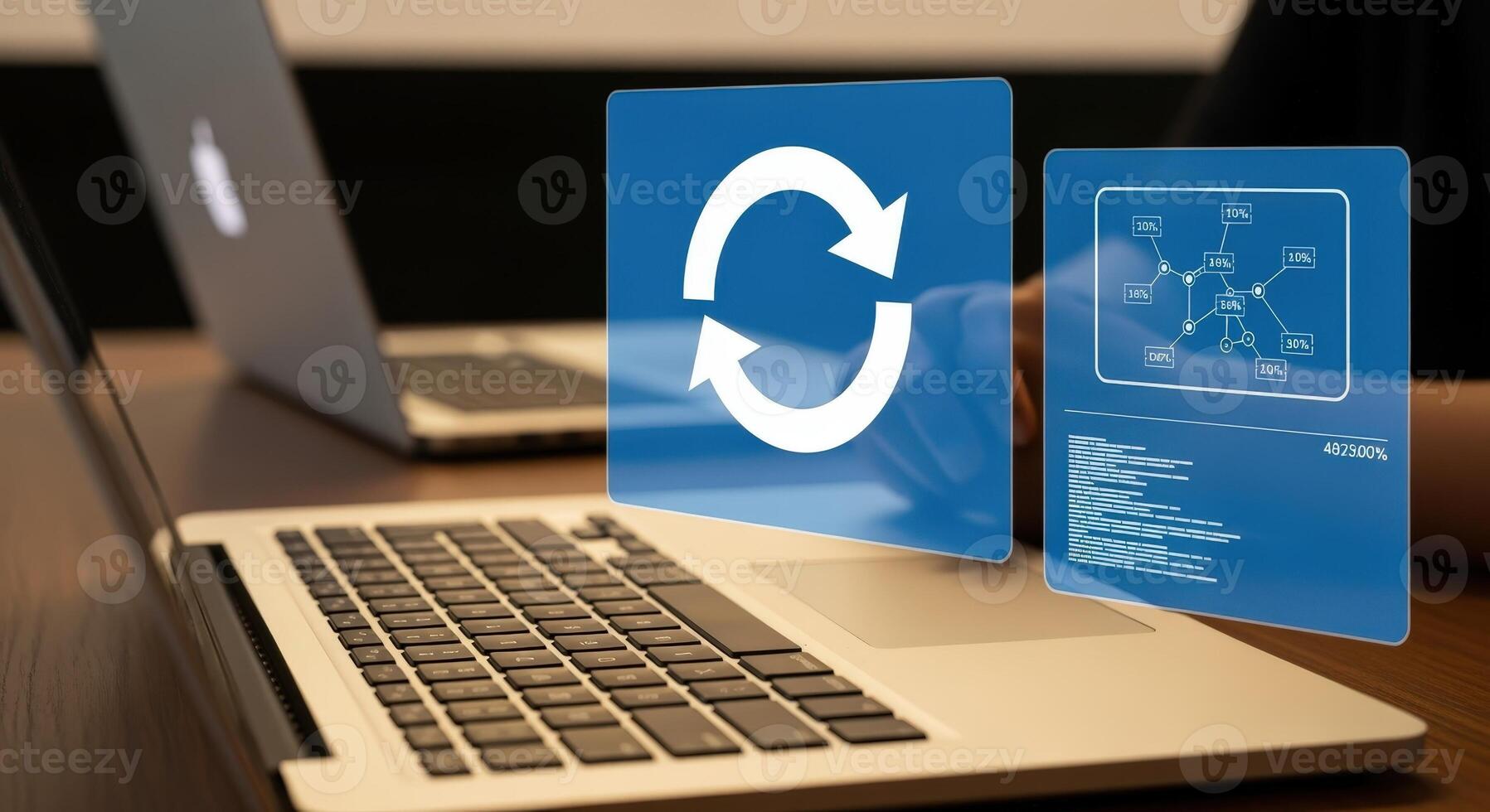 Laptop Displaying Synchronization and Data Flow Concepts for System Updates and Modern Technology Integrations photo