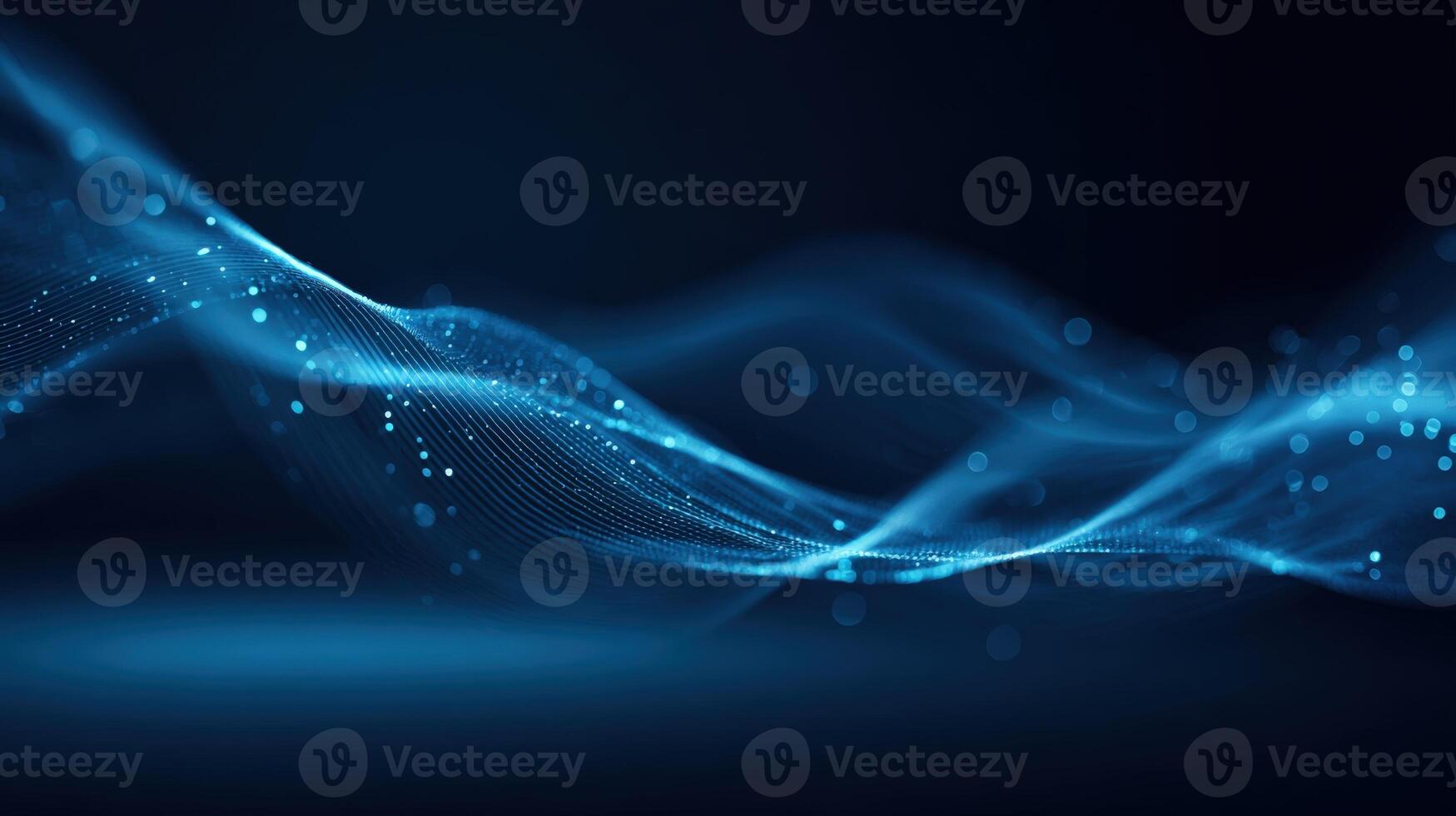 Abstract Flowing Blue Wave Background Futuristic Data Visualization and Digital Network Concept with Particles photo