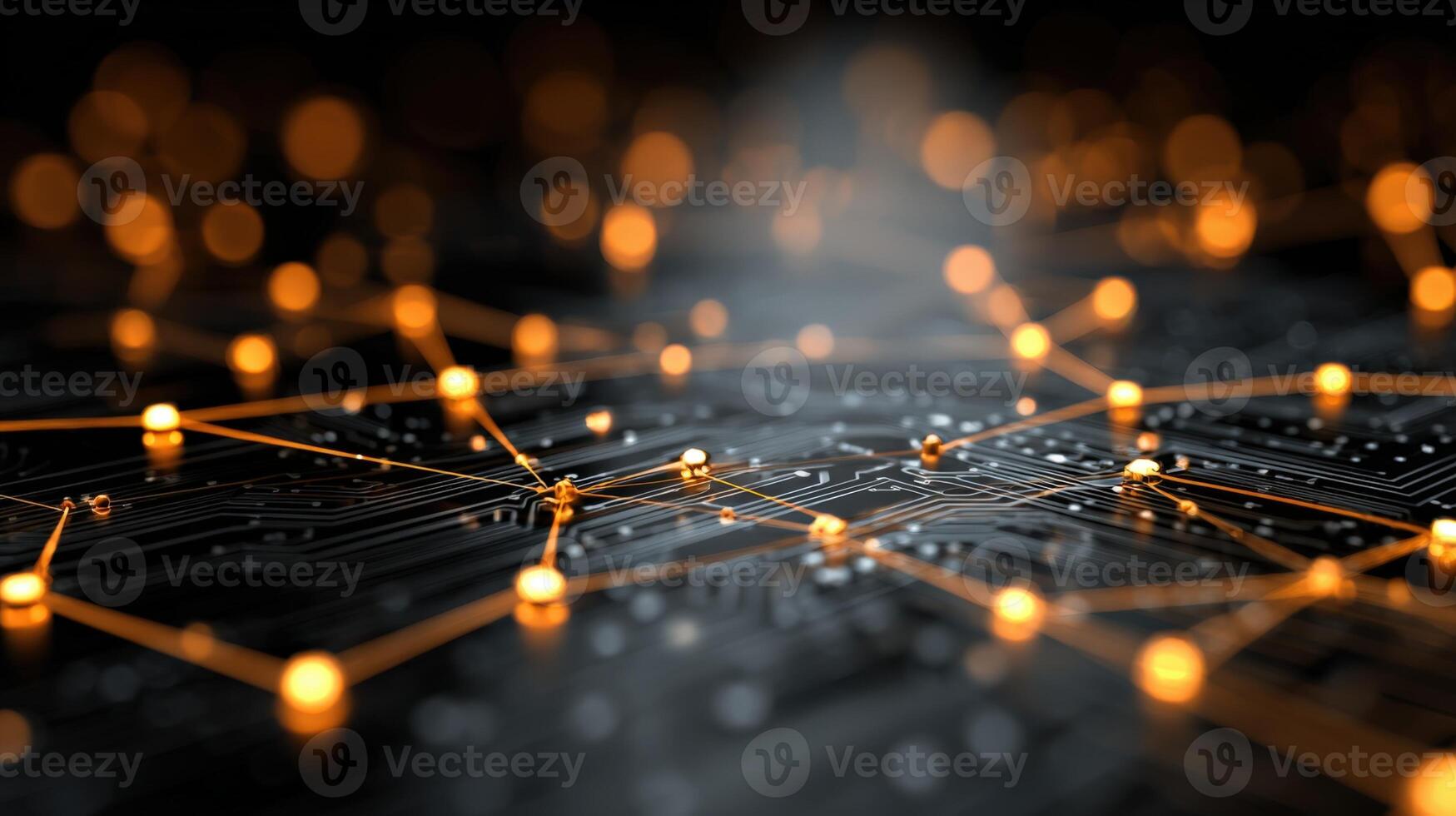 Abstract Technology Network Connecting Data Nodes with Glowing Light, Ideal for Digital Innovation and Communication photo