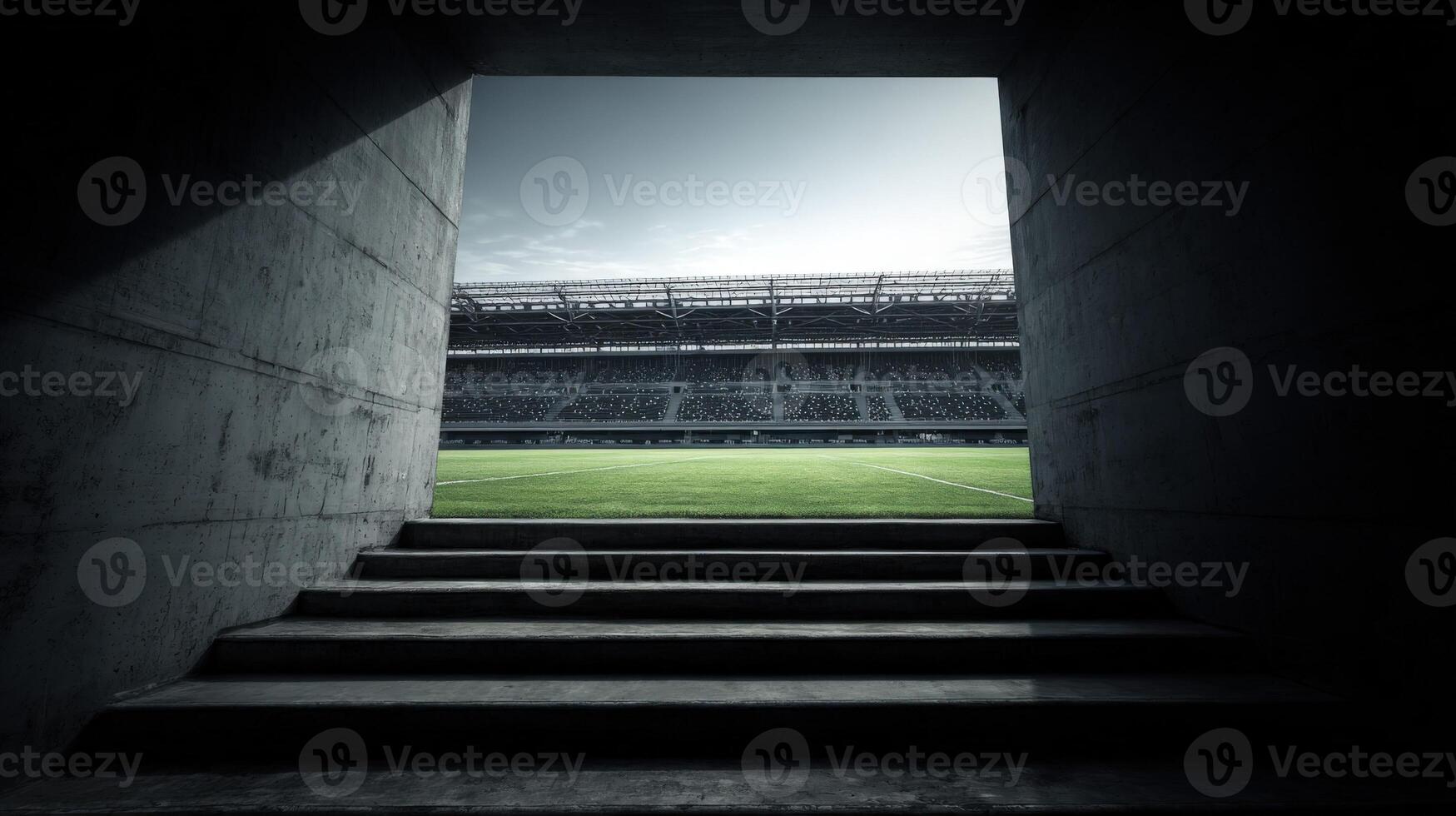Stadium Tunnel Exit Leading to Field Perspective View of Stairs and Arena for Sporting Event photo