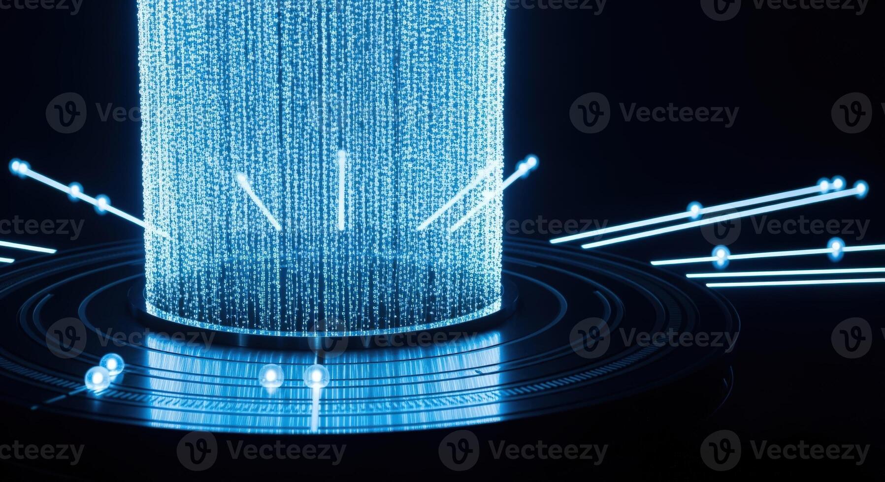 Futuristic Digital Data Core Visualization with Blue Glowing Particle Streams for Technology and Science Concepts photo