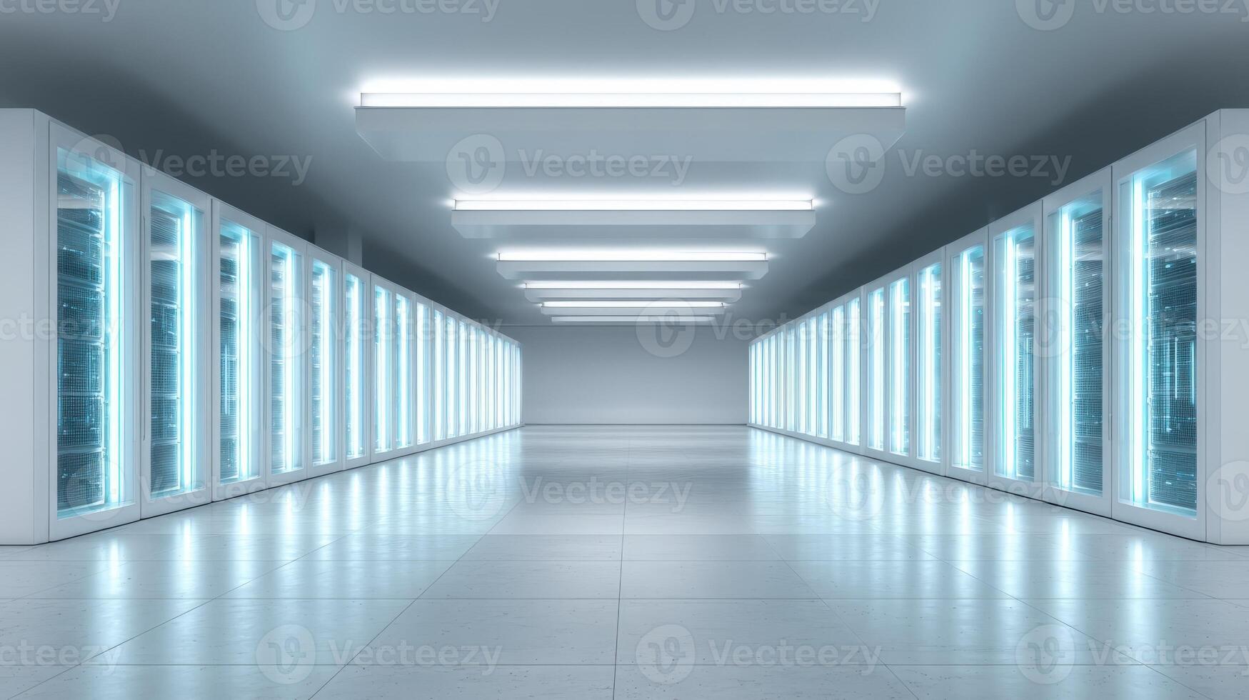 Data center with server racks, modern technology infrastructure for cloud computing and data storage photo