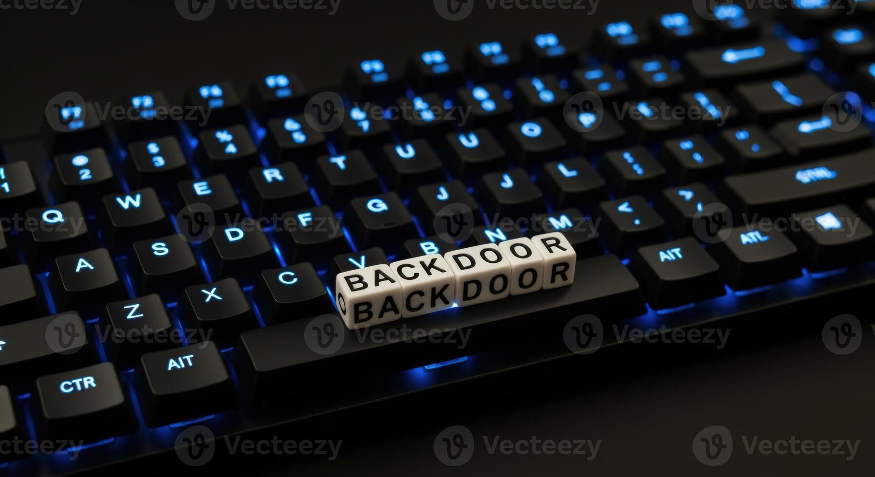Backdoor Cyber Security Concept Keypad with Illuminated Keys Showing Software Vulnerability for Exploitation photo