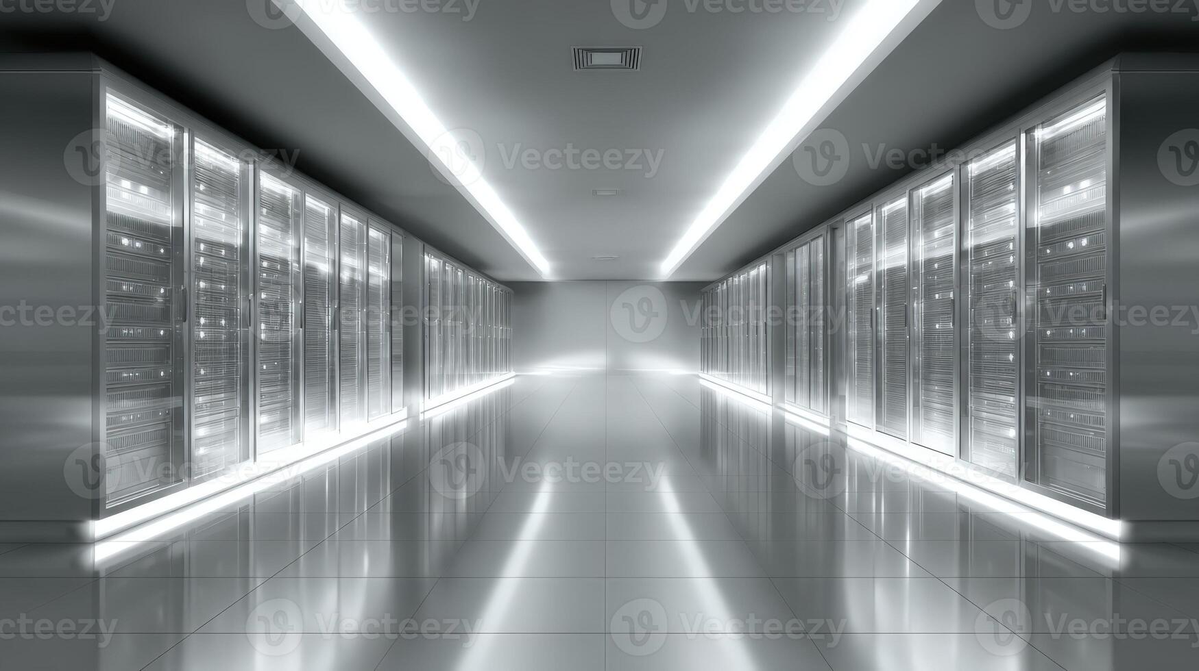 Server Room Data Center with Rows of Rack Servers for IT, Cloud Computing, and Data Storage photo