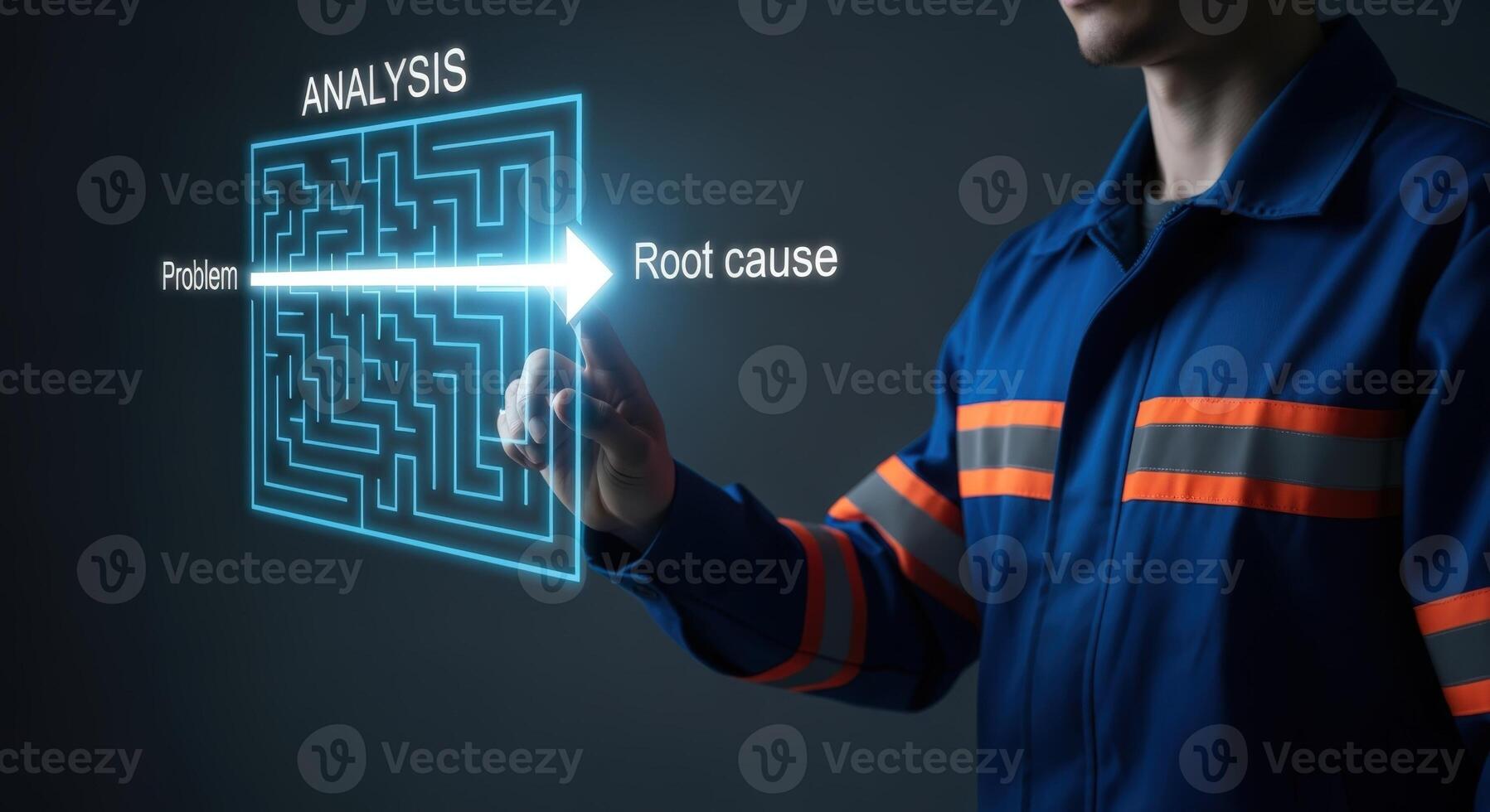 Problem Solving Analysis Engineer Finding the Root Cause Solution Through Complex Maze Visualization photo
