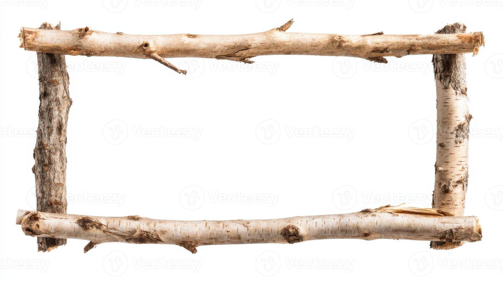 Rustic Wooden Frame Border Made of Twigs Isolated on White Background for Design Element photo