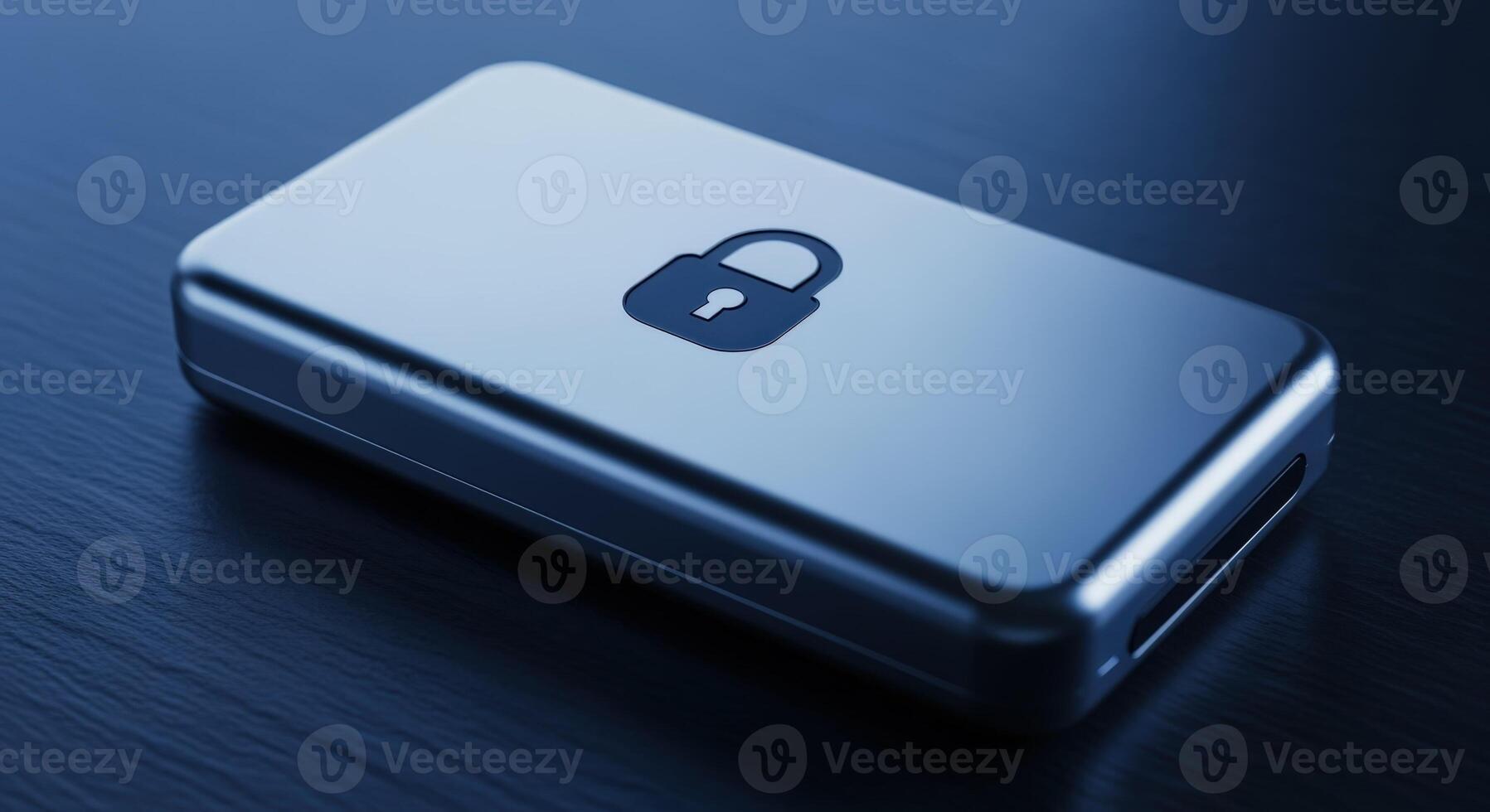 Secure External Hard Drive with Padlock Icon for Data Encryption and Privacy Protection in Blue photo