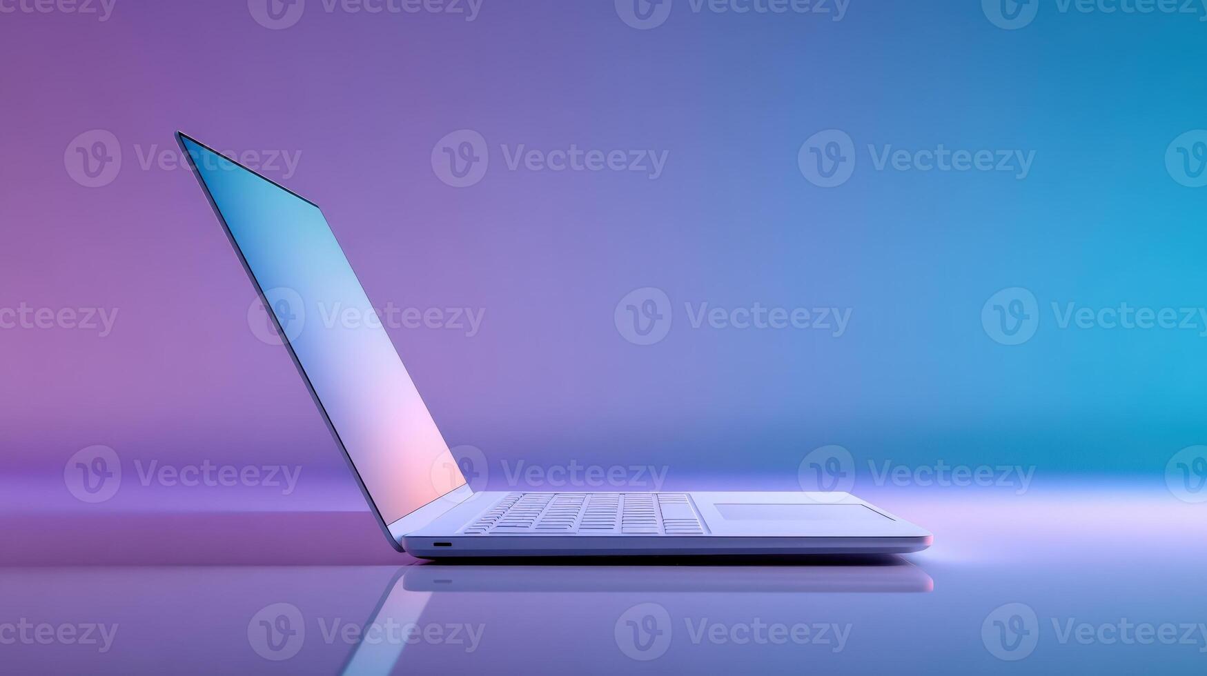Sleek Laptop Display with Vibrant Gradient Background, Ideal for Technology and Design Concepts photo