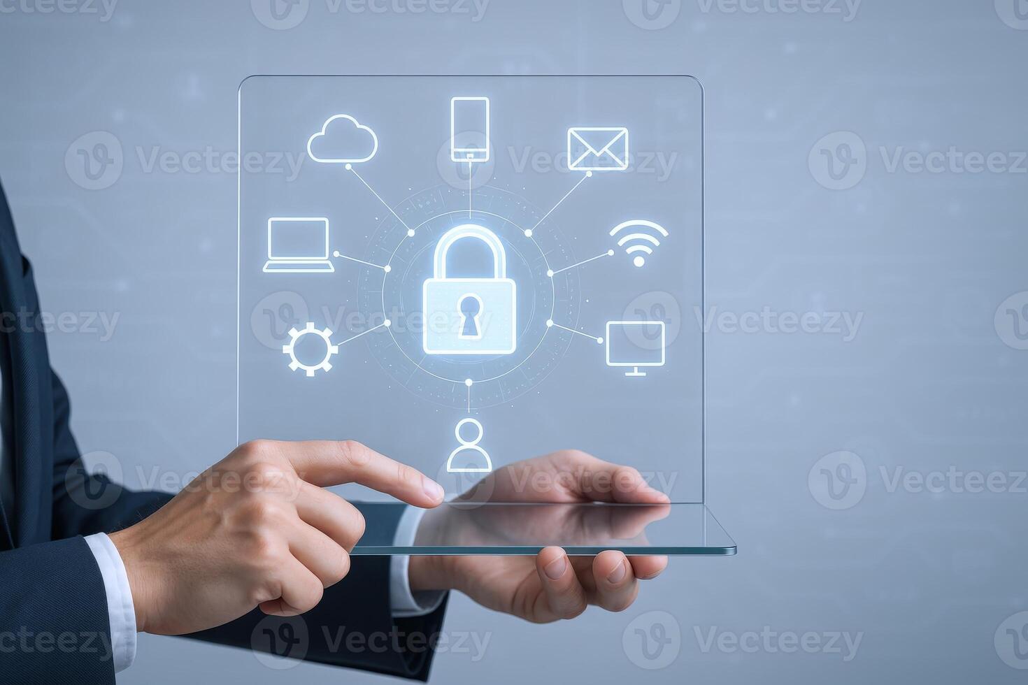 Cybersecurity Expert Navigating Cloud Security Platform with Data Encryption and Authentication for Advanced Protection Solutions photo