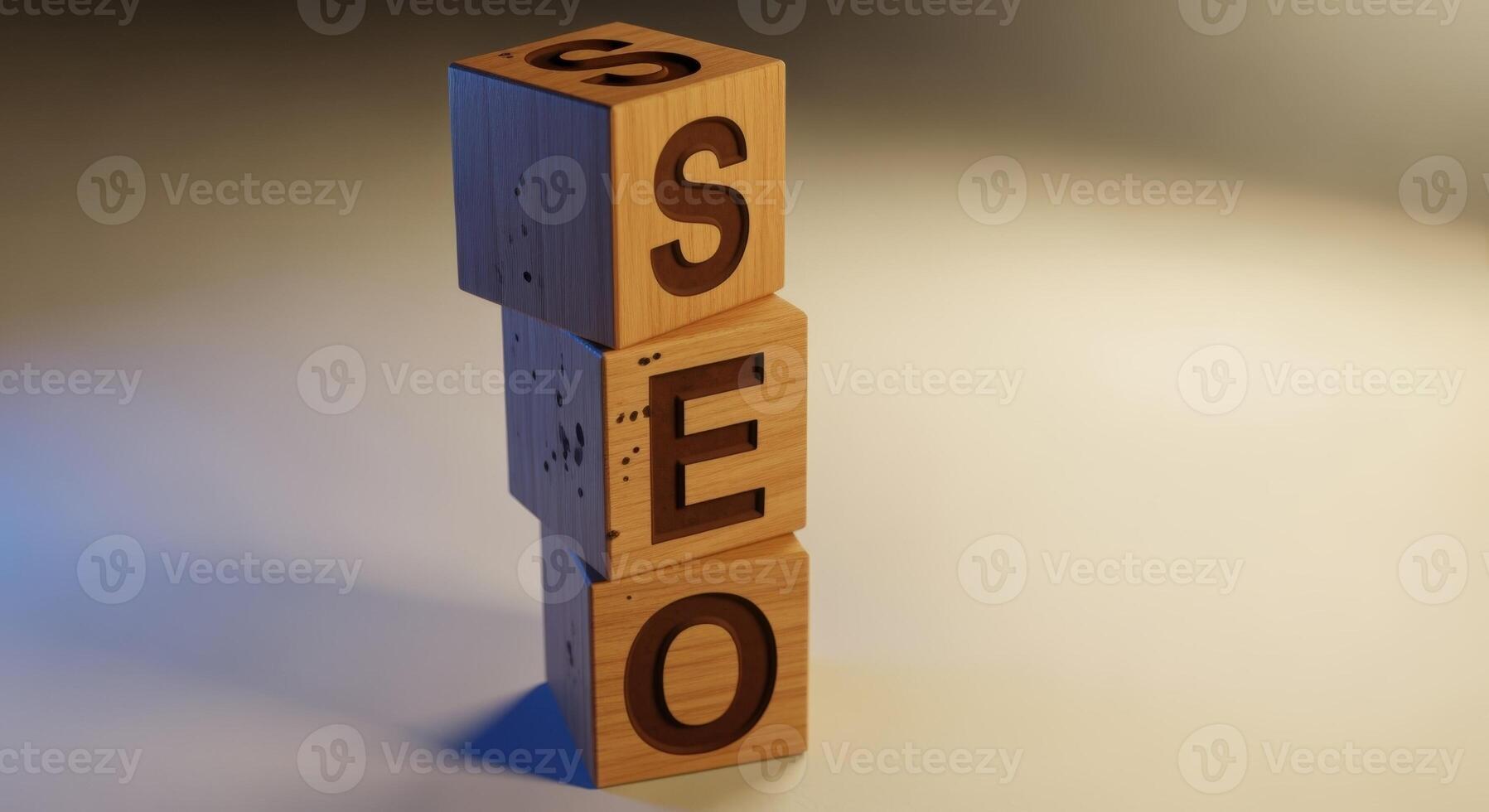 SEO wooden block tower concept showcasing search engine optimization strategy, digital marketing, and website analytics for business growth photo