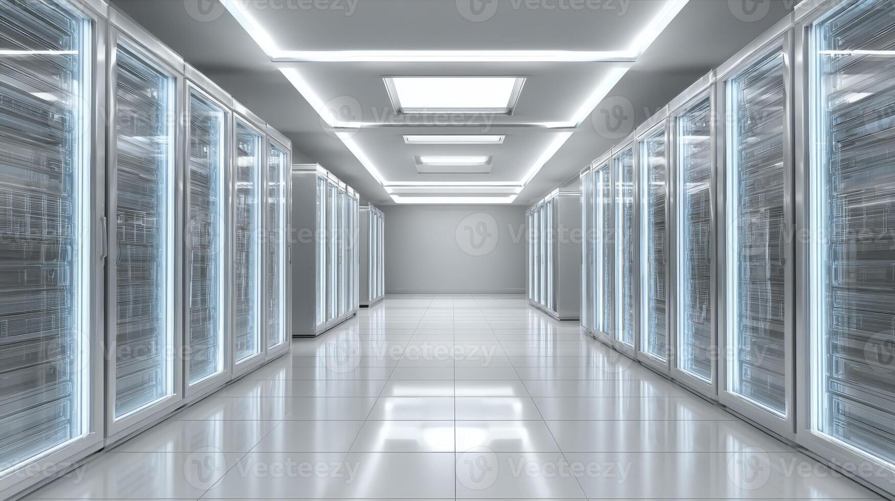 Data Center Interior with Server Racks, Modern Technology Infrastructure and IT Systems for Cloud Computing photo