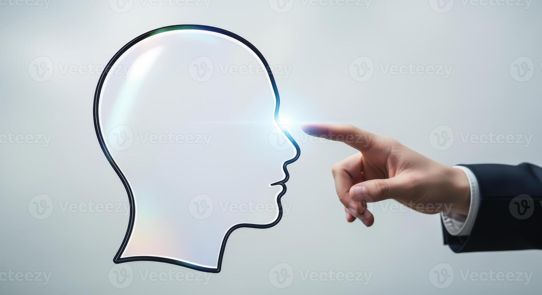 Human Profile Outline with Finger Touch, Representing Artificial Intelligence, Innovation, and Advanced Technology photo