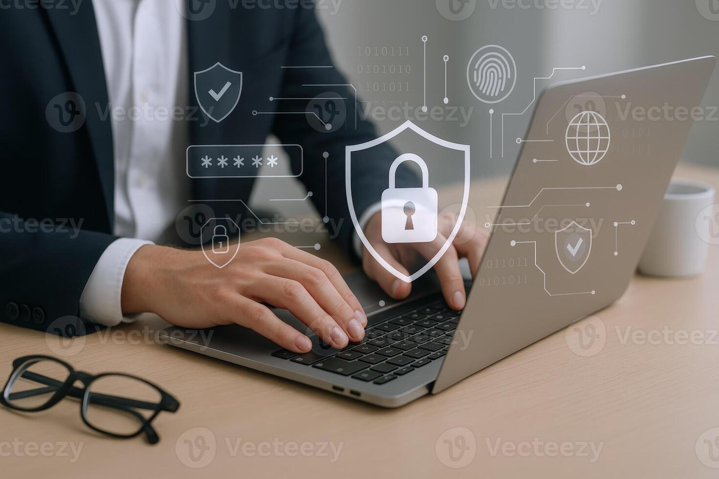 Cybersecurity Professional Working on Laptop Data Protection, Encryption, and Secure Online Access Solutions photo