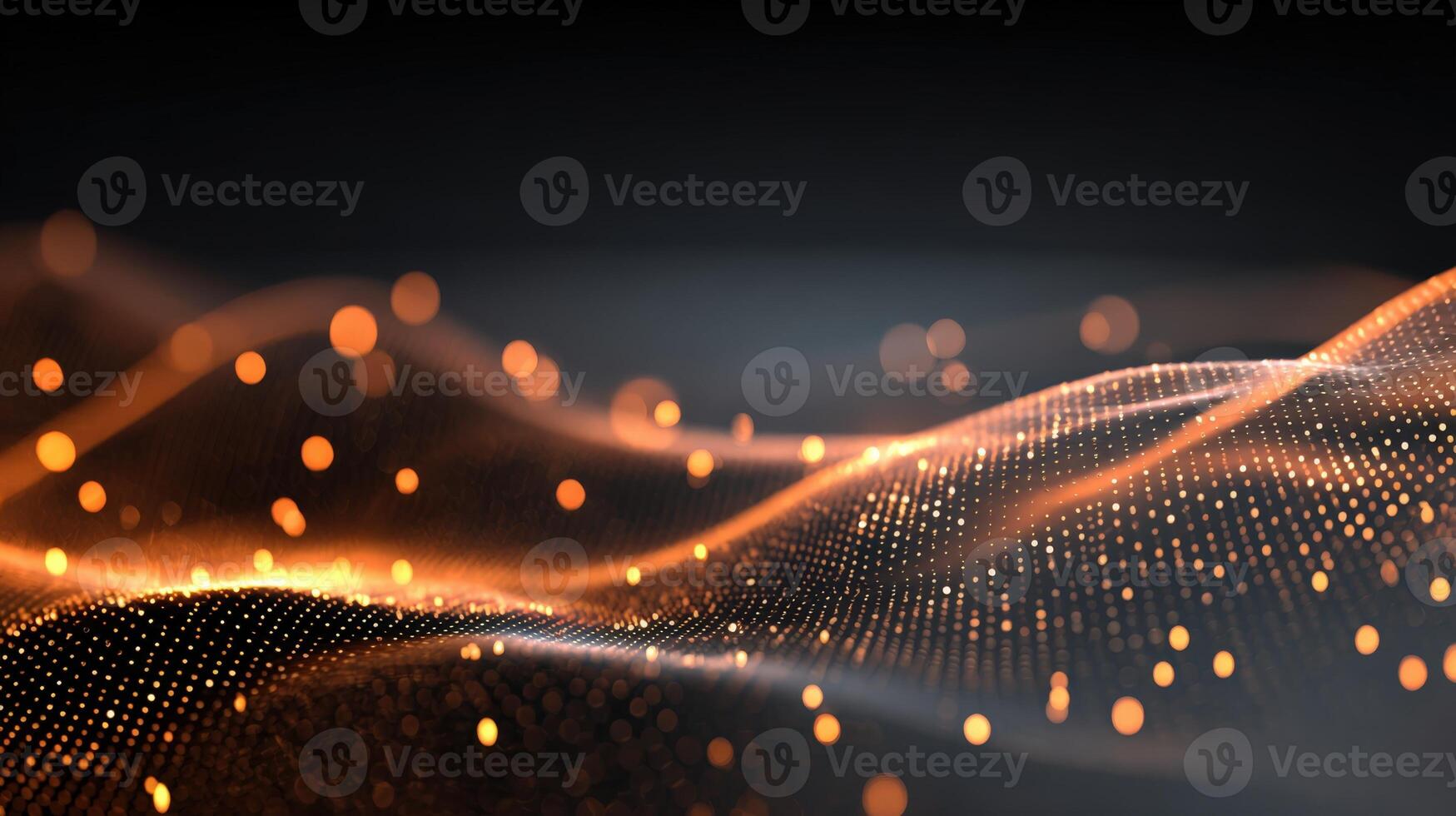 Abstract Dotted Landscape with Orange Glowing Particles Modern Background for Technology, Science and Data Visualization photo