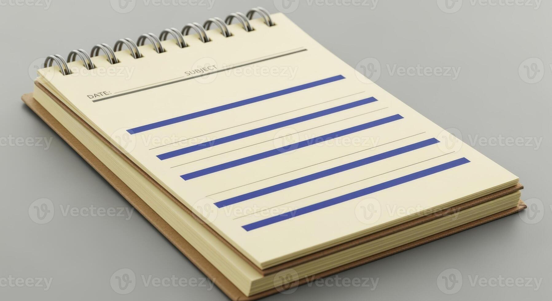 Blank notepad with lines, ready for notes, ideas, planning, journaling and creative writing projects photo