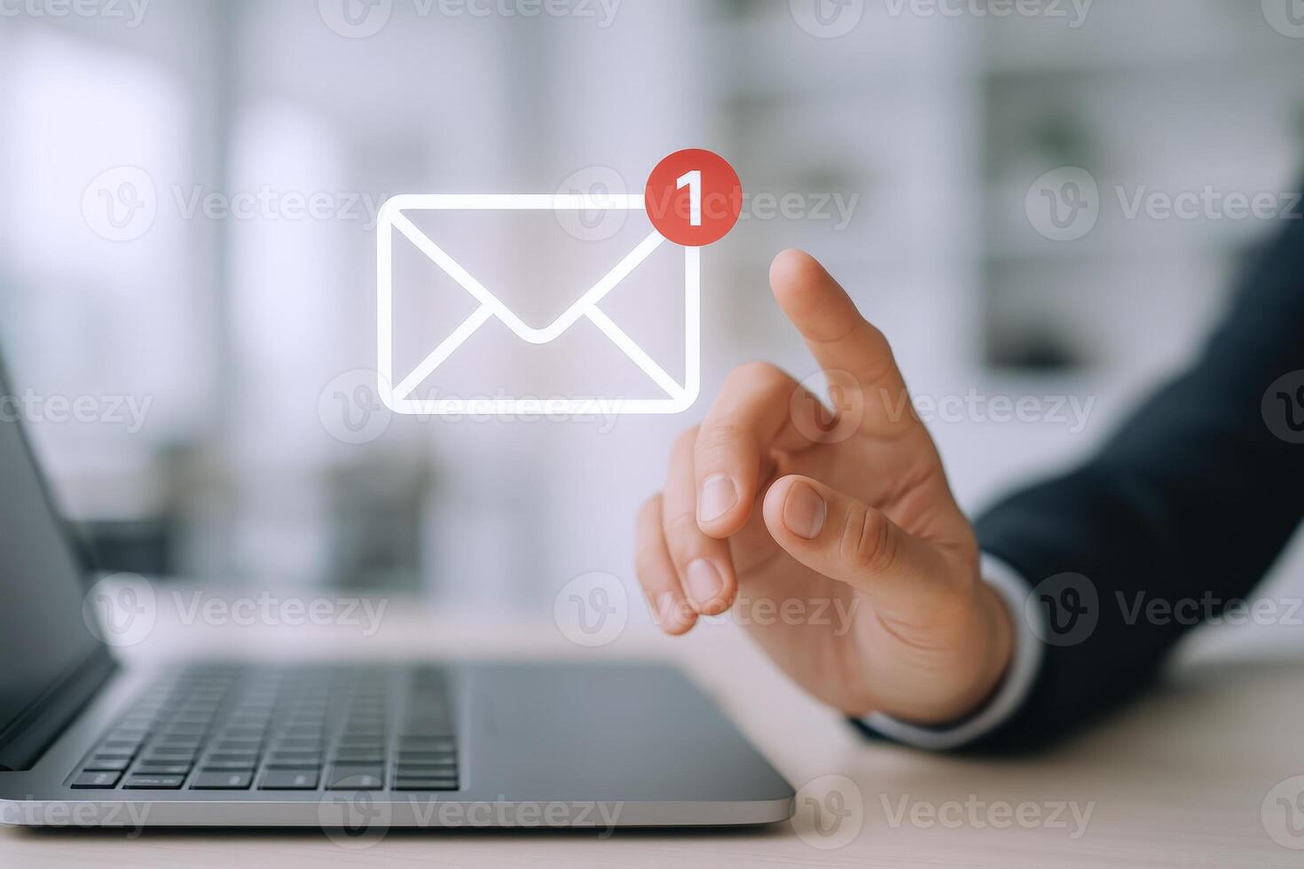 Checking Email on Laptop, Business Communication and Technology Concept, Inbox Notification with New Message photo