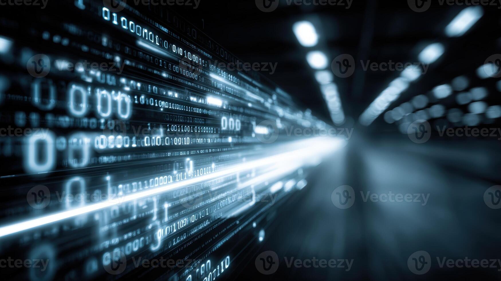 Digital Data Stream Abstract Background Information Highway, Binary Code Transfer, Data Processing and Network Connection photo