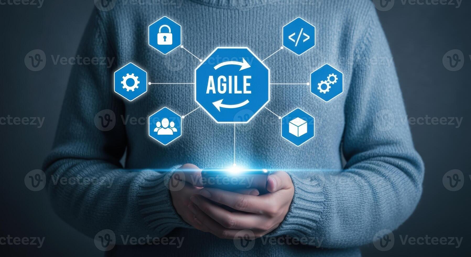 Agile Methodology Concept Person Holding Phone Displaying Software Development and Project Management Process photo