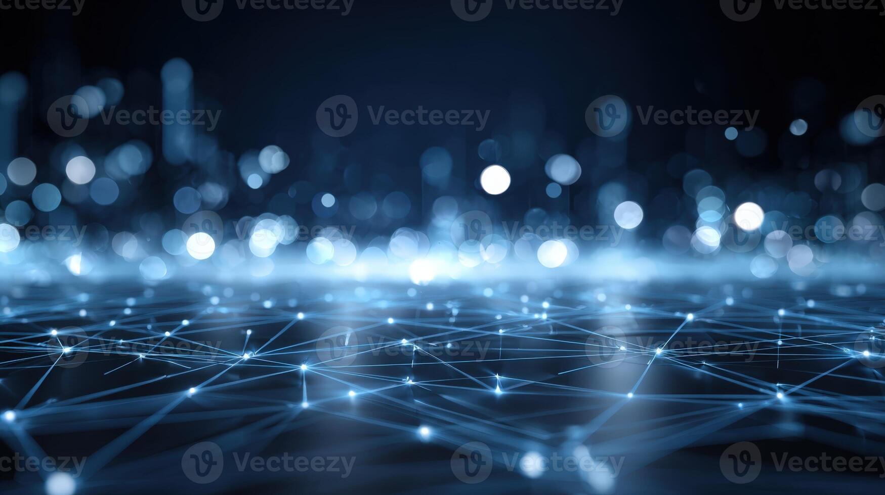 Abstract Technology Background with Interconnected Nodes and Bokeh Lights for Modern Network Concepts photo