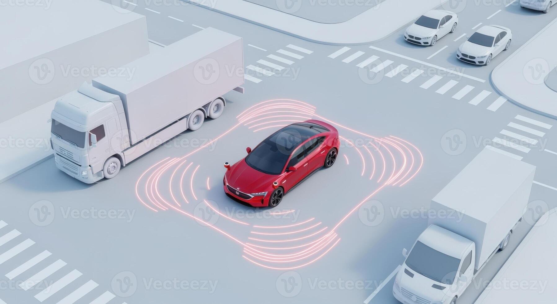 Autonomous Vehicle Navigating Intersection with Sensor Technology and Vehicle-to-Everything Communication in Urban Environment photo