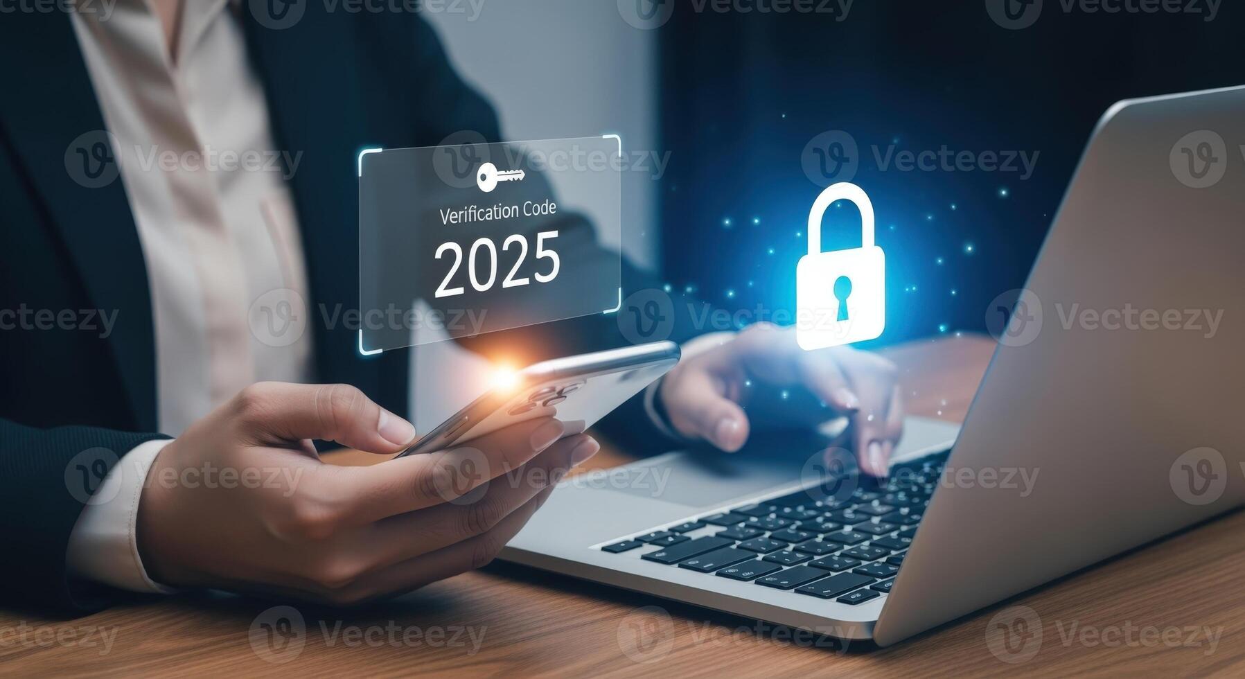 Two-Factor Authentication on Smartphone and Laptop Cybersecurity Verification Code for Secure Online Access photo