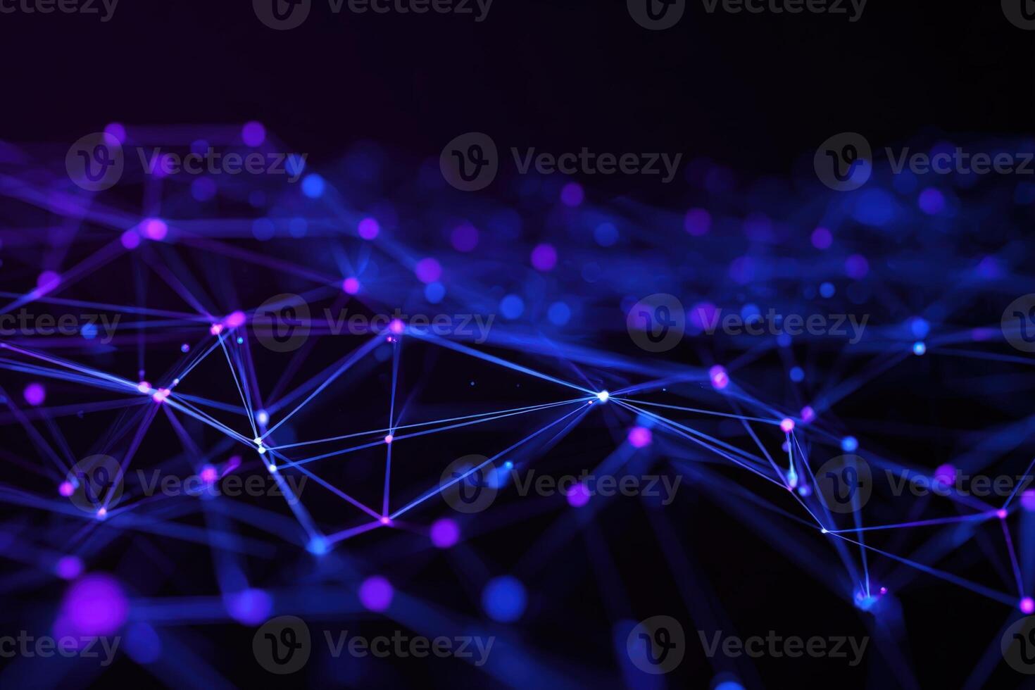 Abstract Technology Background with Interconnected Network of Nodes and Lines in Blue and Purple Hues photo