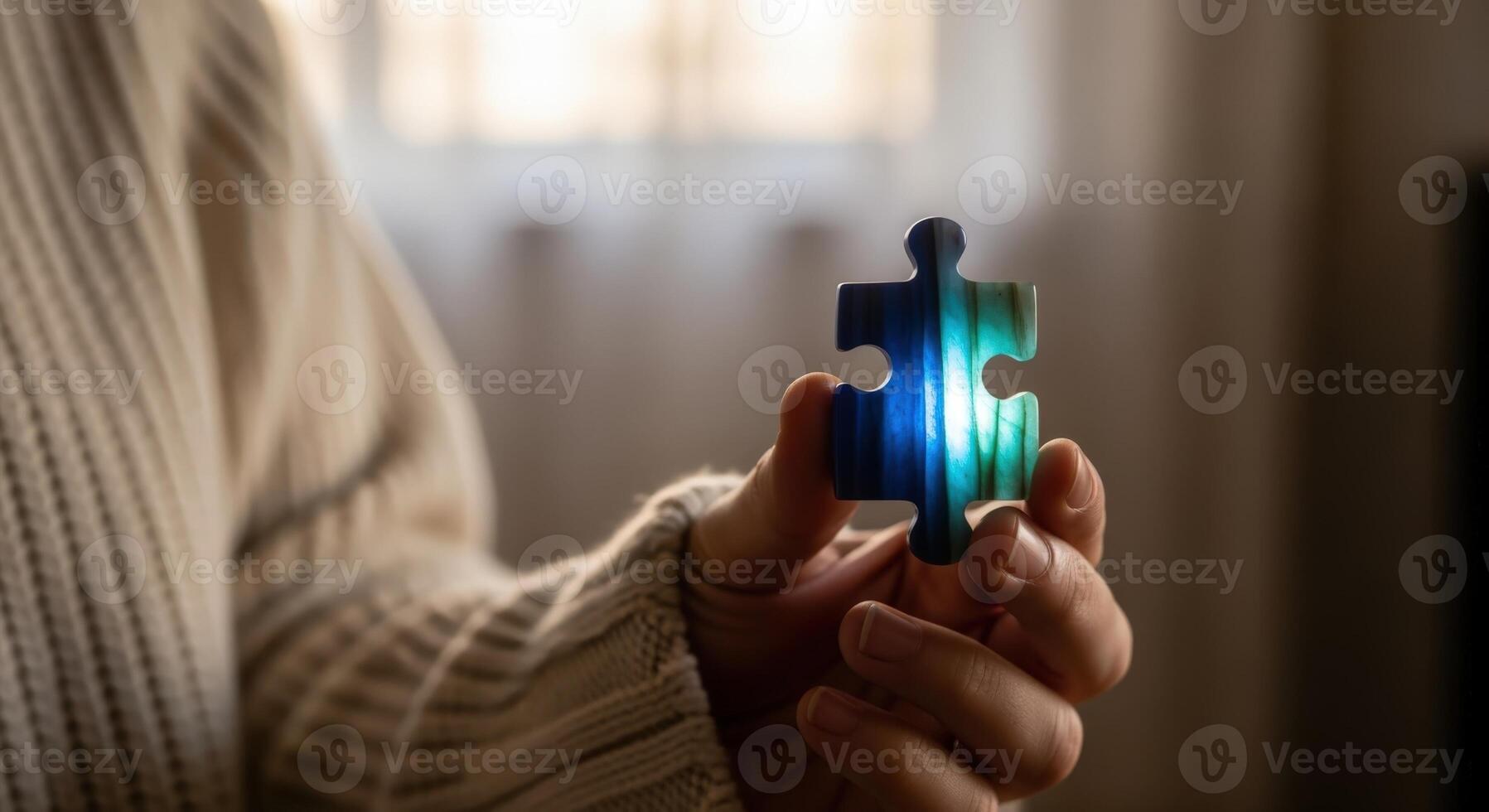 Person Holding Glowing Puzzle Piece Concept of Solution, Integration, and Creative Problem Solving photo