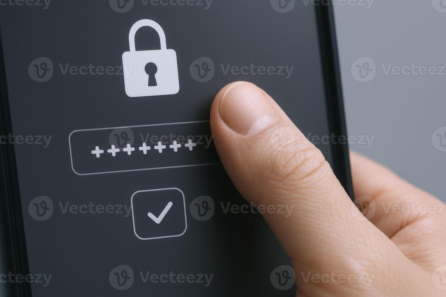 Secure Smartphone Access Hand Interacting with Lock Screen Featuring Padlock and Password Prompt photo
