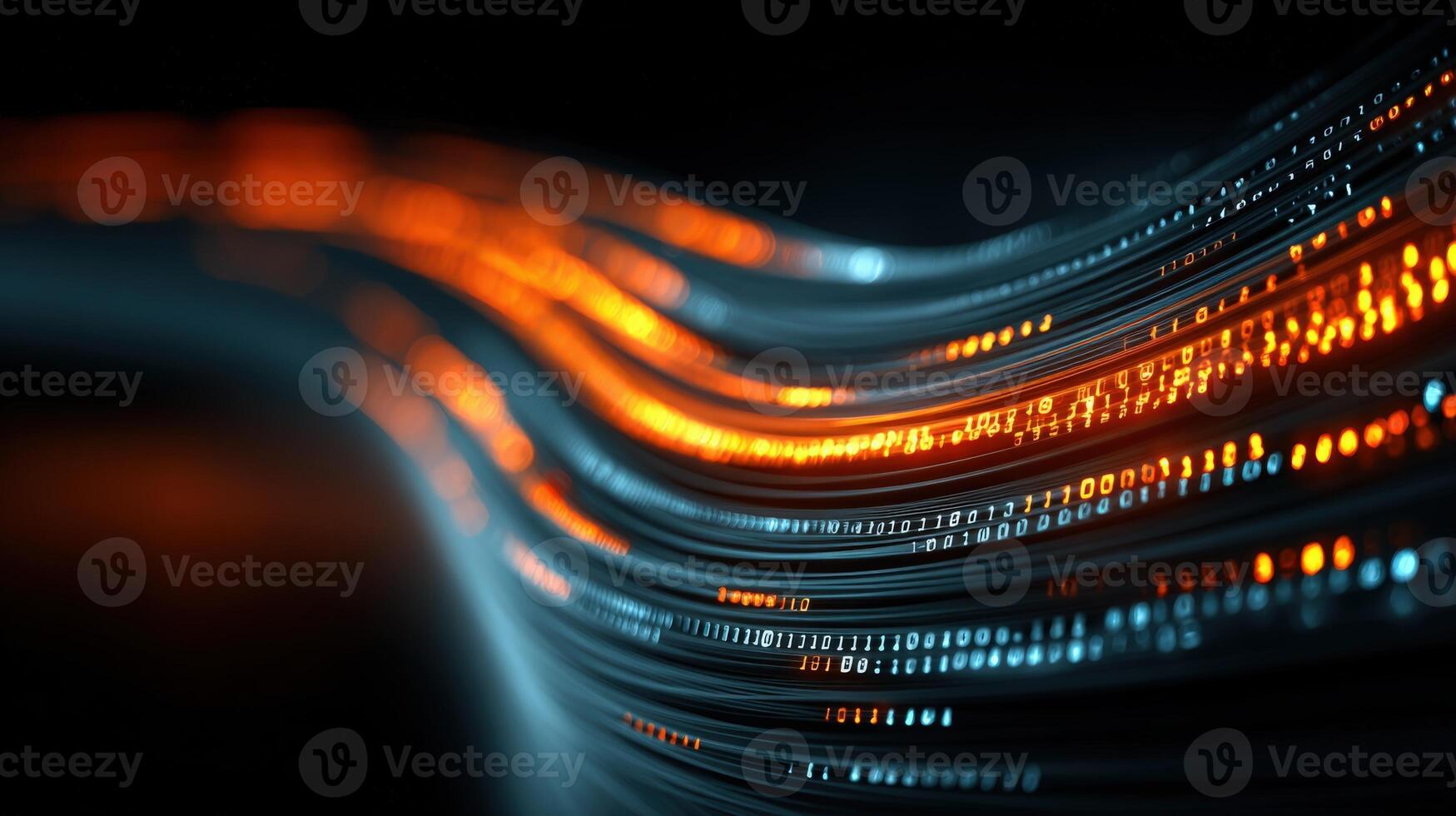 Abstract Data Stream Glowing Binary Code, Information Transfer, Futuristic Network Technology Concept, High-Speed Communication photo