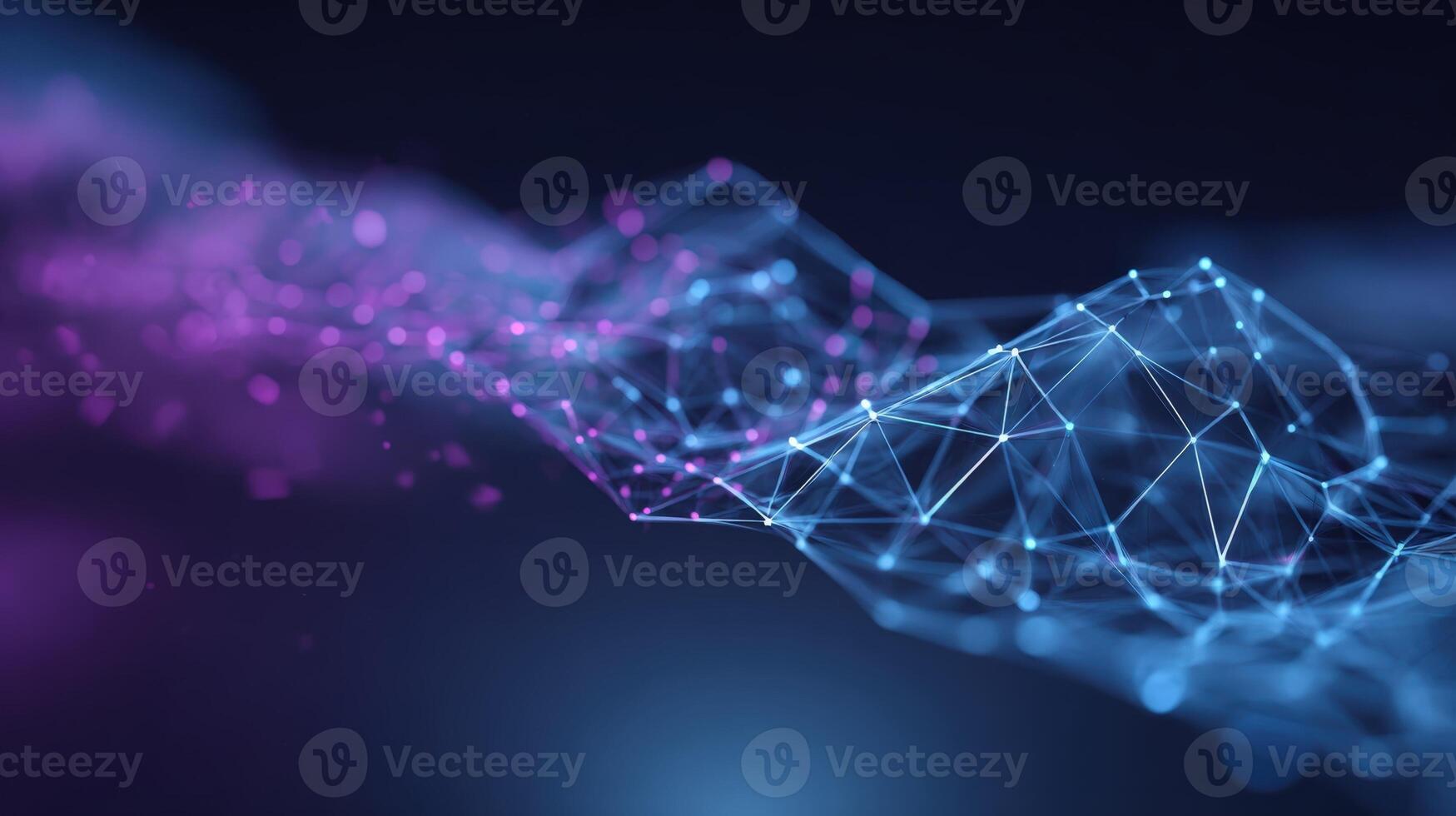 Abstract Network Connection Structure with Dots and Lines on Dark Blue and Purple Gradient Background photo