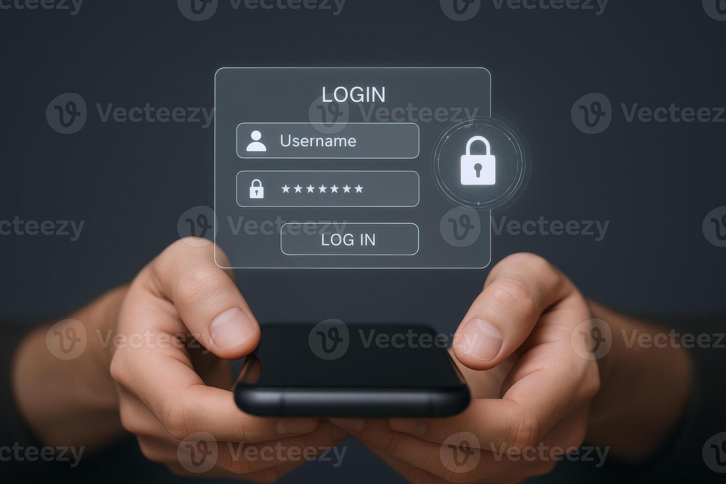 Online Security Authentication on Mobile Phone User Login Interface and Cybersecurity Concept photo