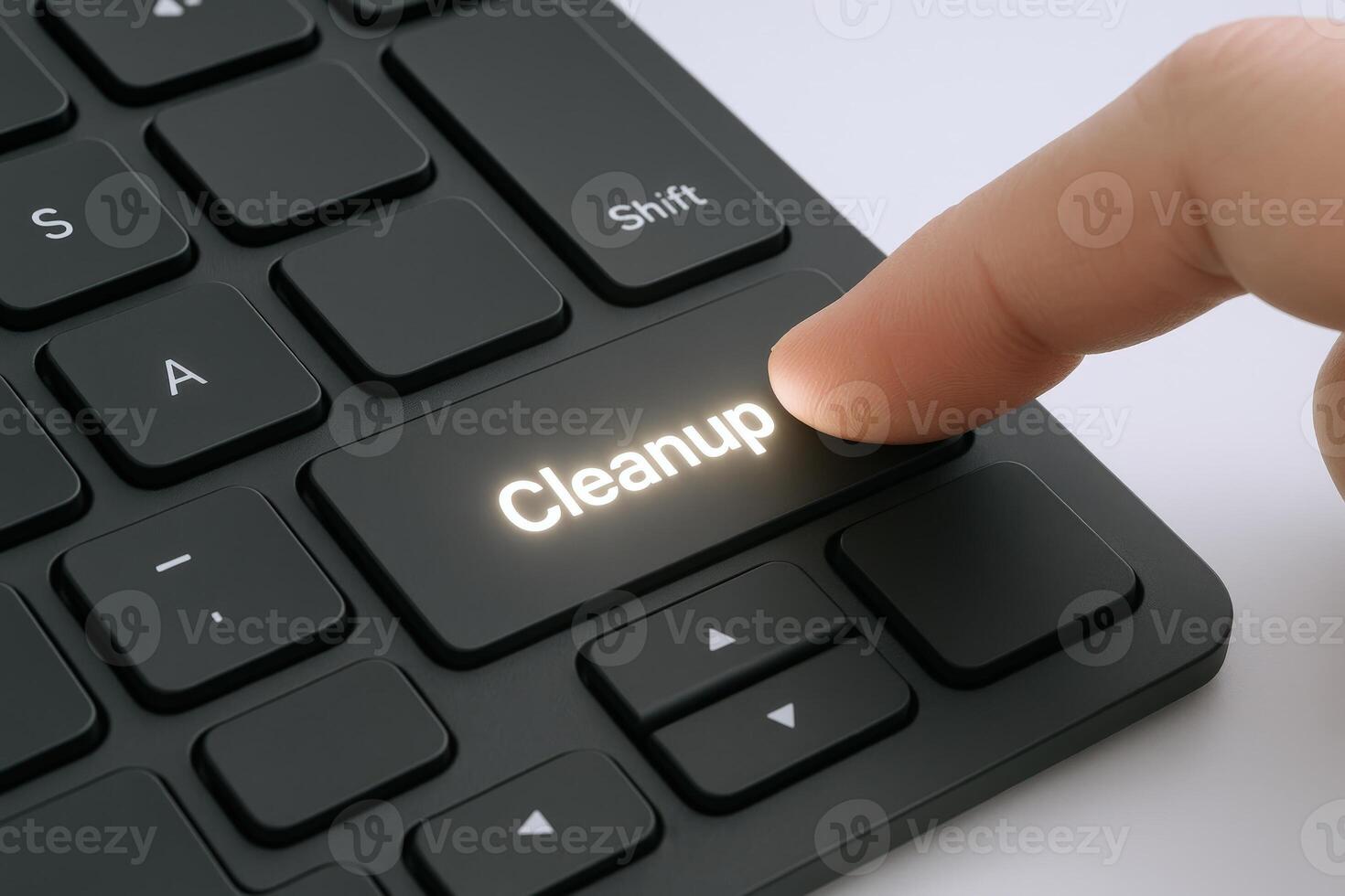 Cleanup Button Press Hand Activating Keyboard Function for System Maintenance and Digital Hygiene photo