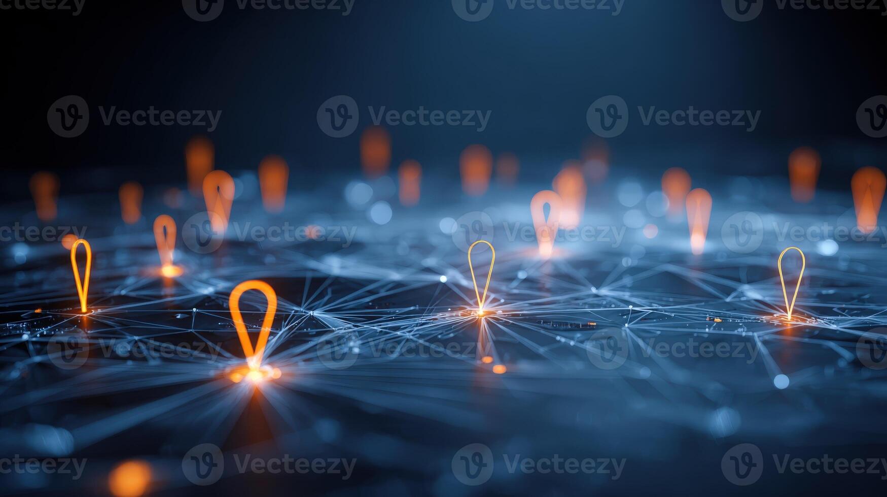 Abstract Network of Glowing Location Pins Representing Global Connectivity and Navigation Technology photo