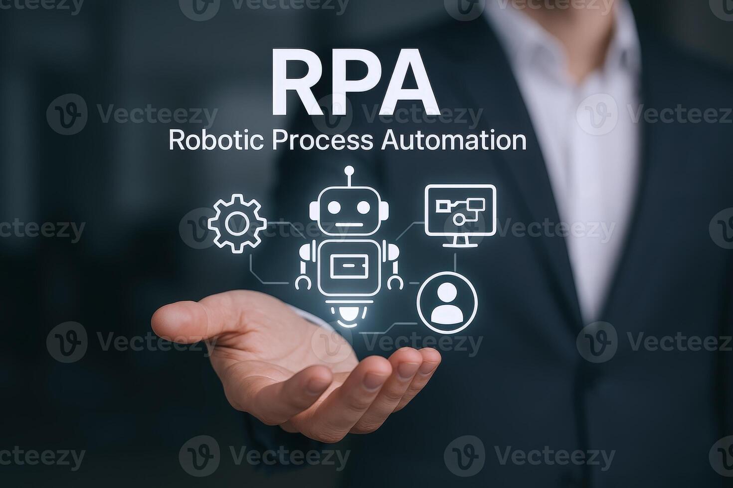 Robotic Process Automation Conceptual Illustration, Technology Driven Business Solutions, Streamlining Operations, Efficiency and Digital Transformation photo