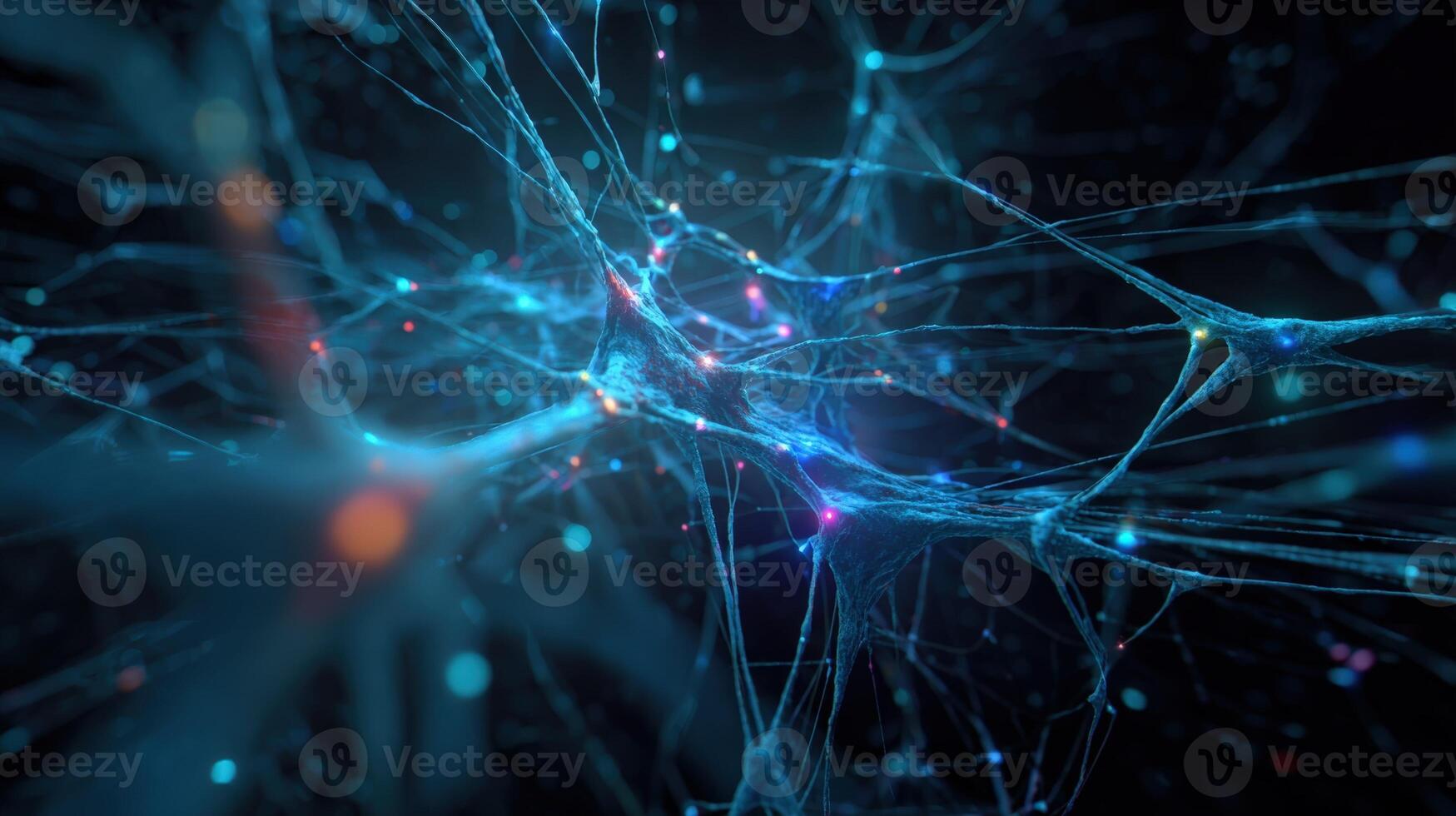 Interconnected Neural Network Visualization Abstract Brain Activity, Synaptic Transmission, and Data Flow in Blue photo