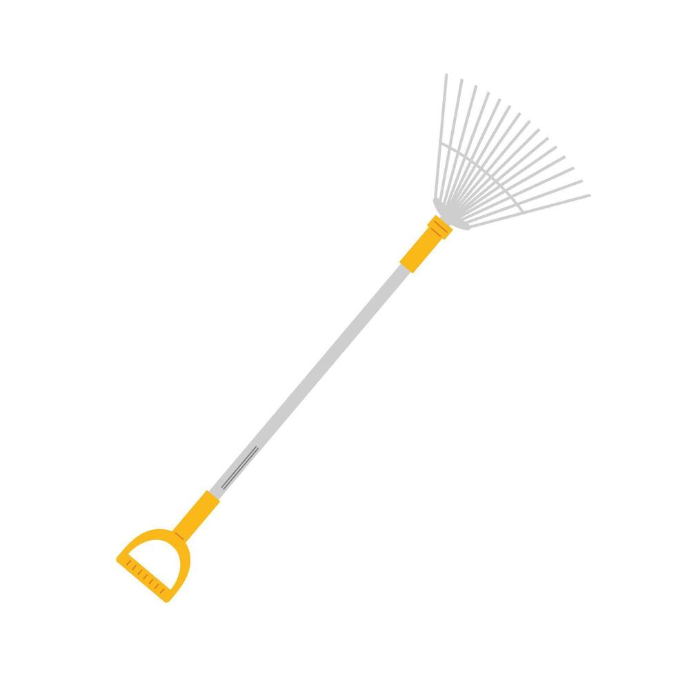 Garden rake with a long handle designed for easy leaf collection in autumn months vector