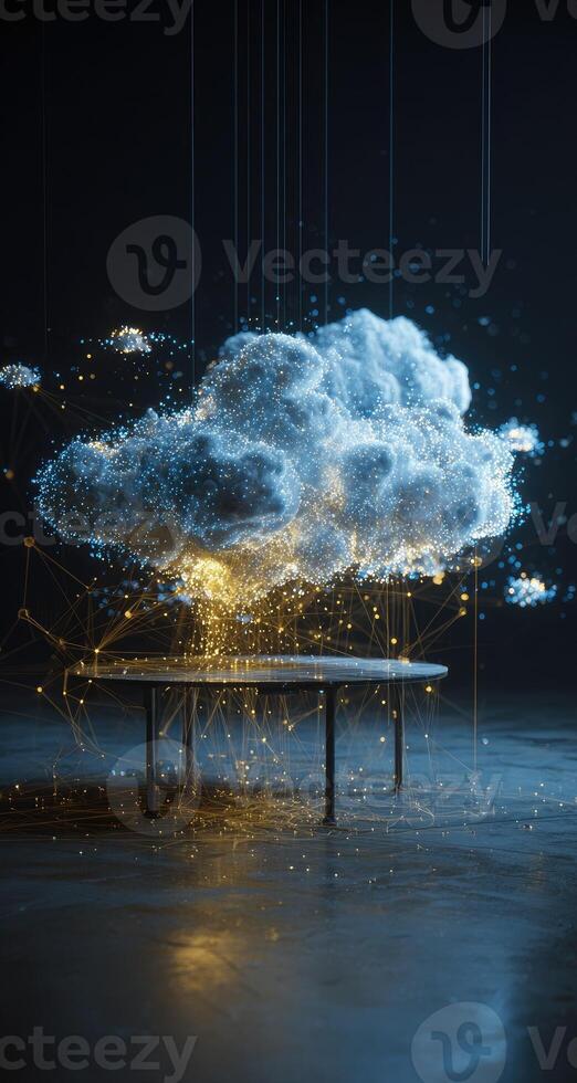 Cloud computing concept with a table and a cloud photo