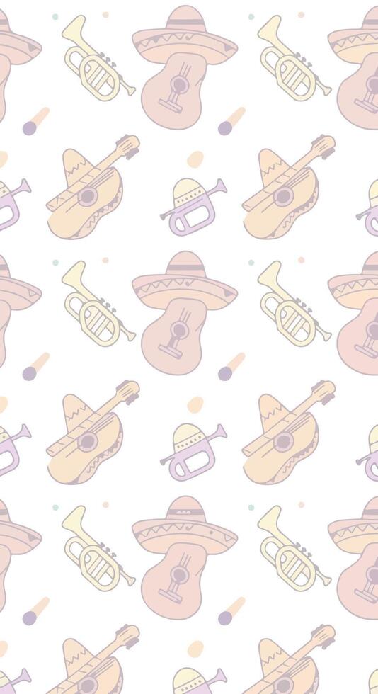 A pattern with musical instruments and hats vector