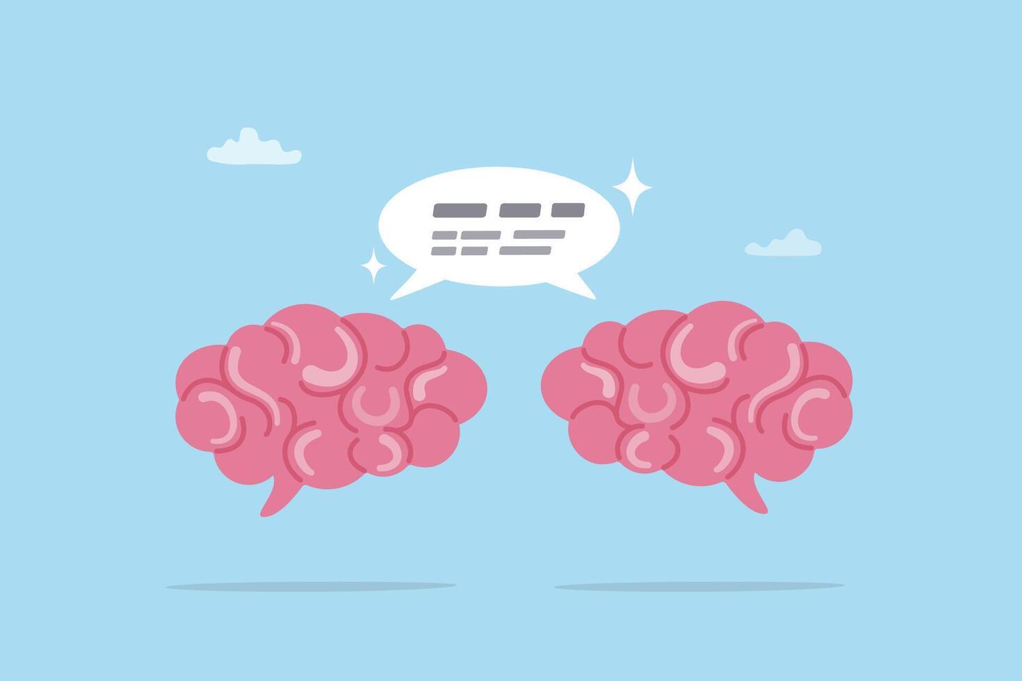 Communicate information, discussion or debate with reason, understanding talk, effective communication, result or knowledge sharing, human brain communicate by talking speech bubble discussion. vector