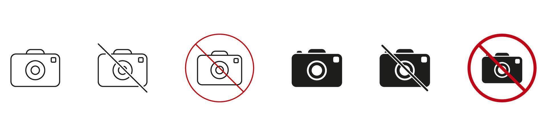 Camera And No Photography Icon Set. Photography Permission And Restriction Symbol Collection. Camera Usage And Prohibition Indicators. Isolated Illustration vector