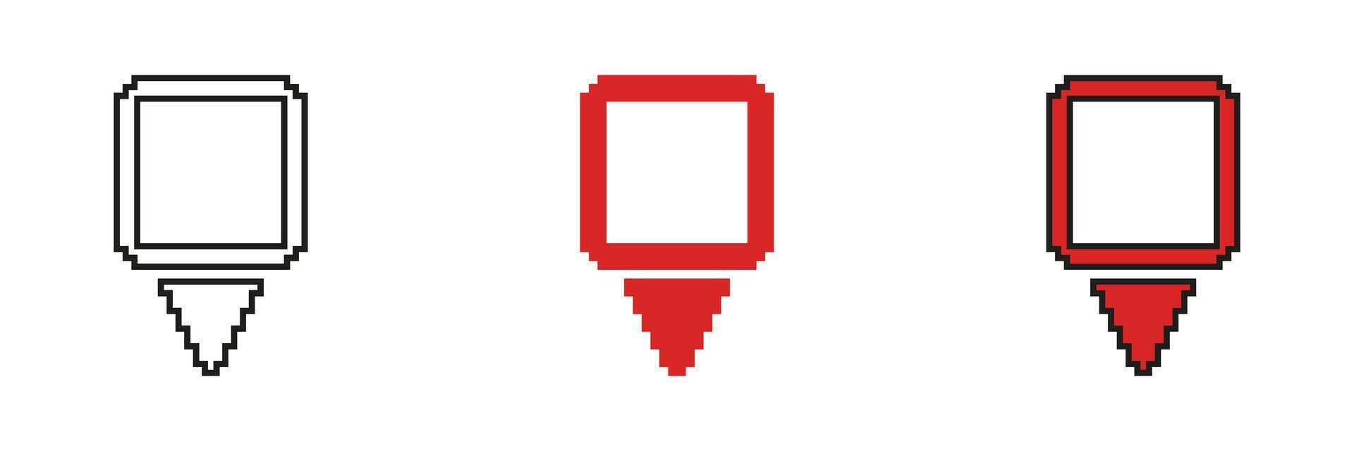 Map Location Pin Pixel Art Icon Set. Navigation And Geolocation Marker Symbol Collection. Digital Mapping And Gps Pointer. Isolated Illustration vector