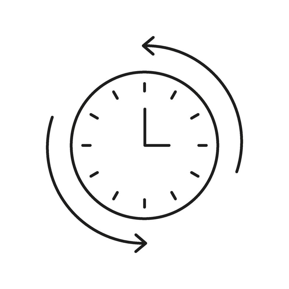 Clock With Arrows Line Icon. Time Management, Scheduling, And Cycle Tracking Outline Symbol. Efficient Planning And Routine Optimization. Editable Stroke. vector