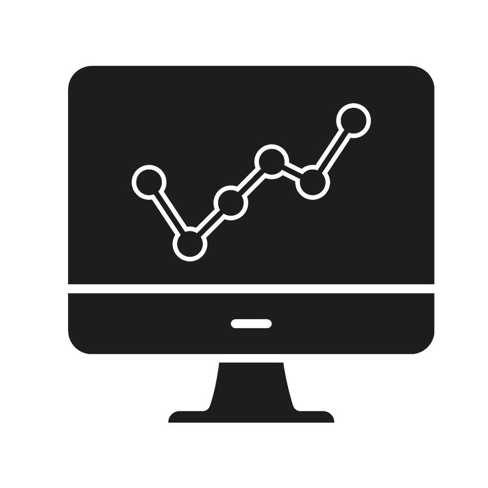 Computer Monitor With Graph Solid Icon. Data Analysis, Business Growth, And Performance Tracking Silhouette Symbol. Financial Insights And Analytics. vector