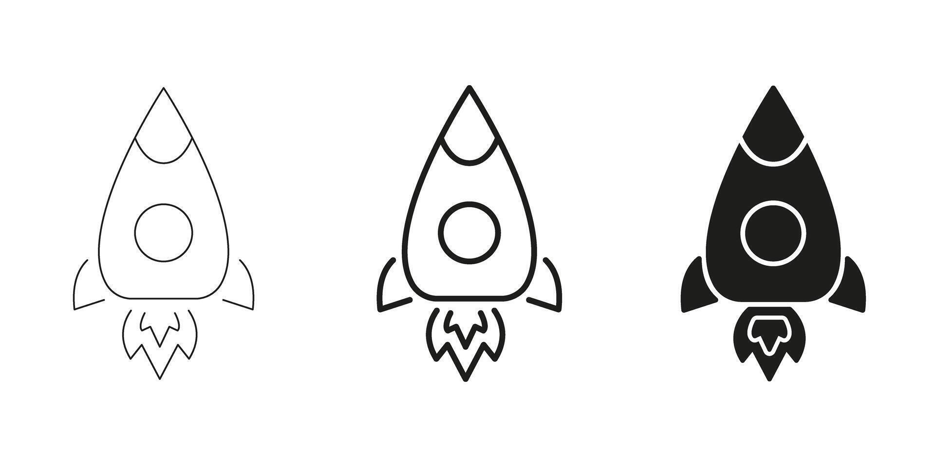Rocket Launch In Line, Outline, Glyph Icon Set. Space Exploration And Innovation Symbol Collection. Futuristic Technology And Startup Growth. Isolated Illustration vector