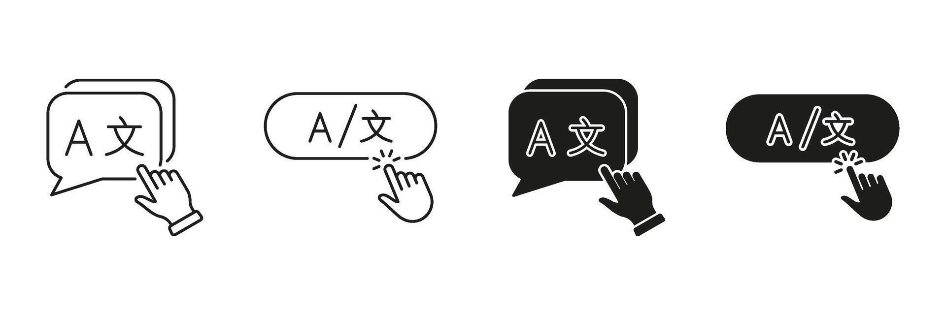 Language Selection Interface Line And Solid Icon Set. Multilingual Communication And Translation Symbol Collection. User Interaction And Language Switching. Isolated Illustration vector