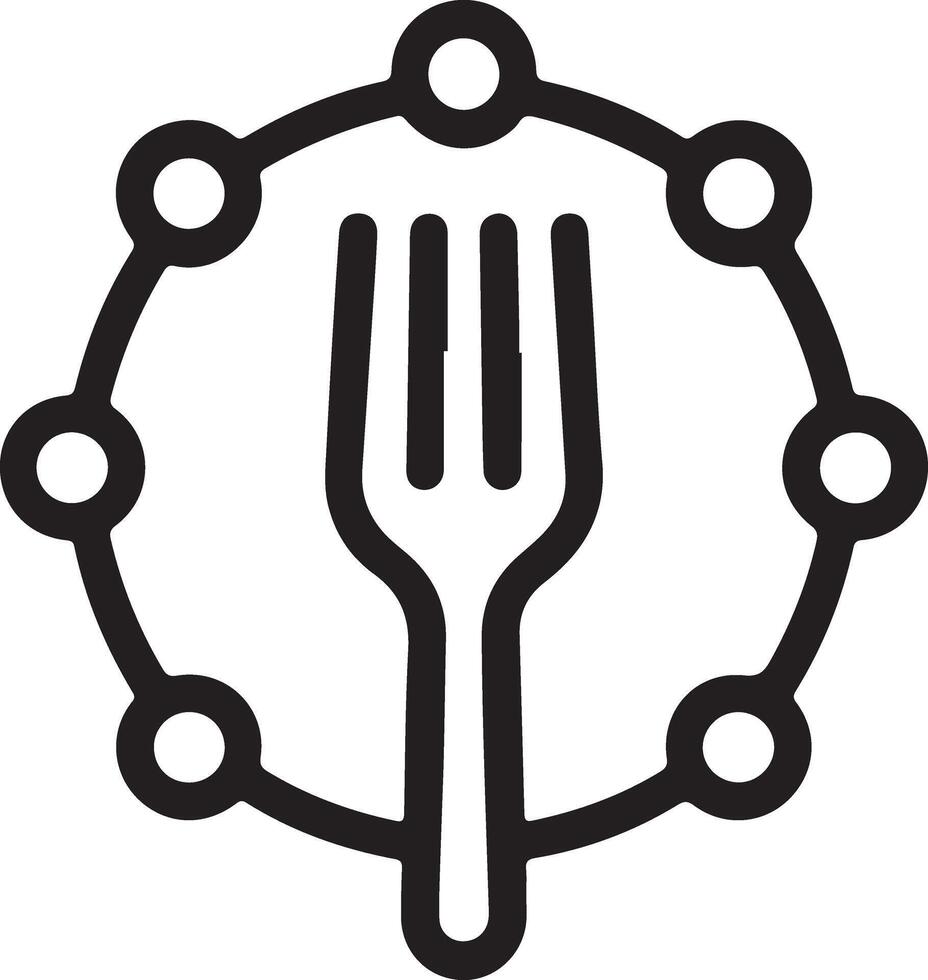 Abstract fork icon surrounded by connected circles representing a network or community vector