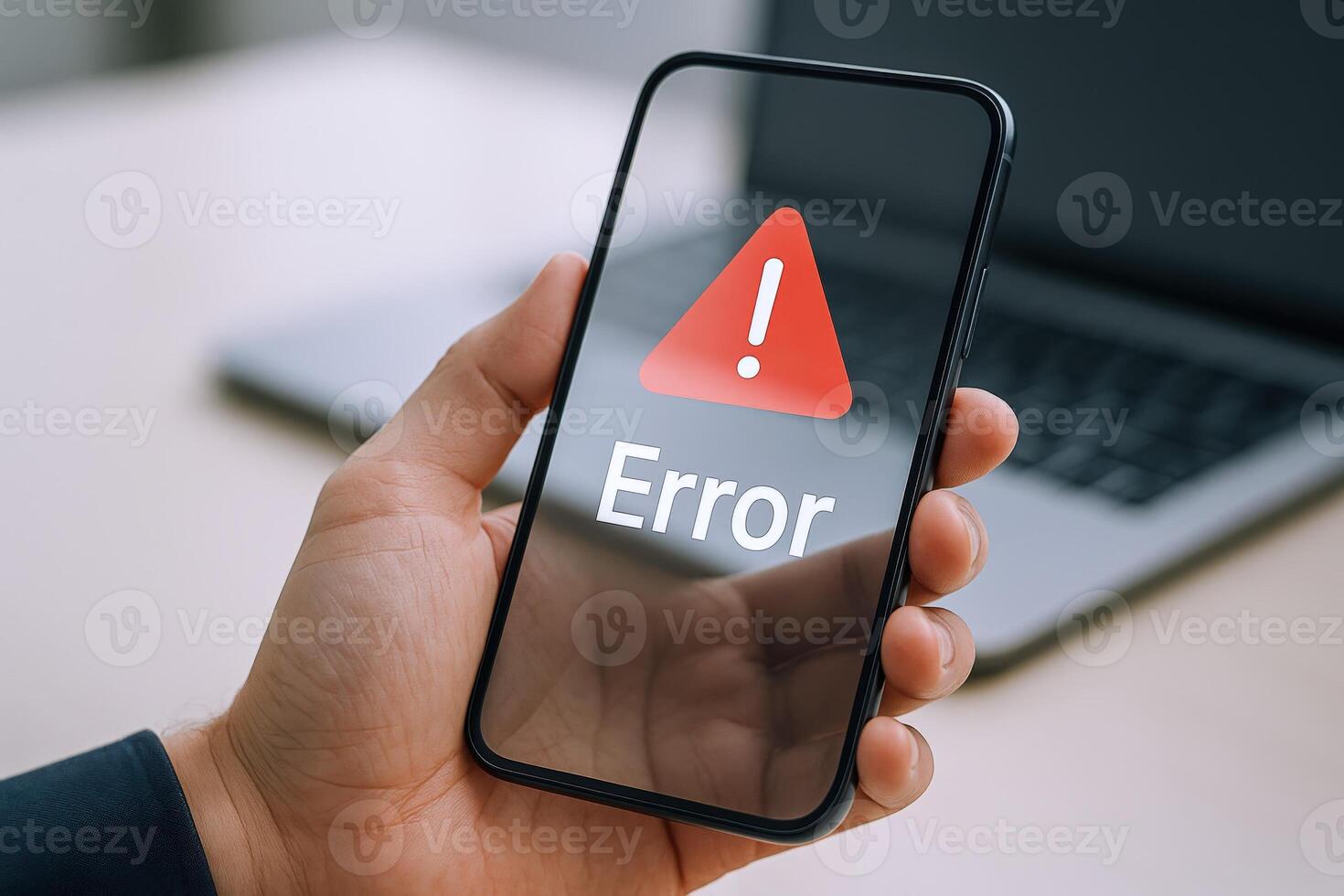 Smartphone Displaying Error Message in Hand, Indicating Technical Issues and Potential System Failure photo